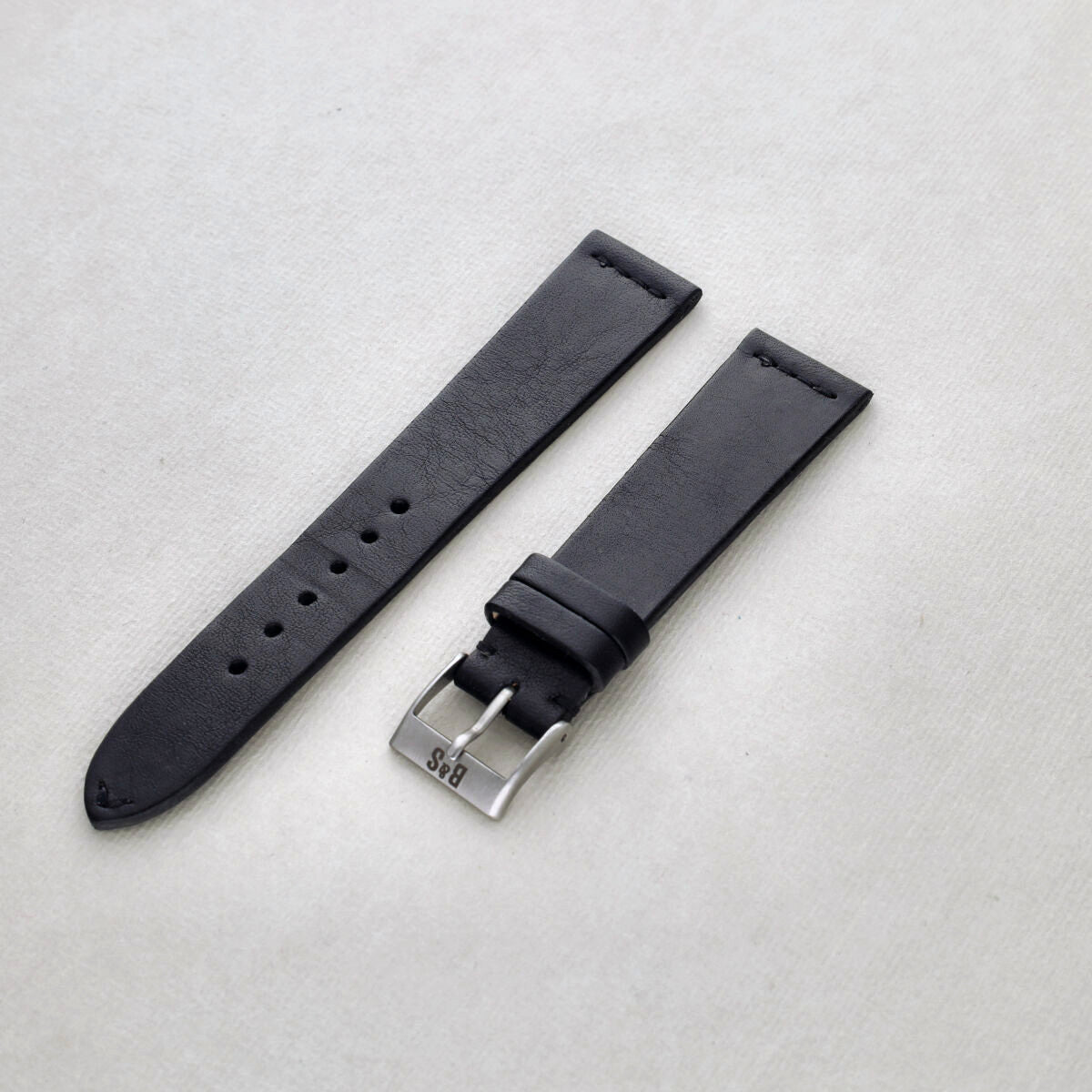 Sample Sale - Black Straight Stitch Leather Watch Strap