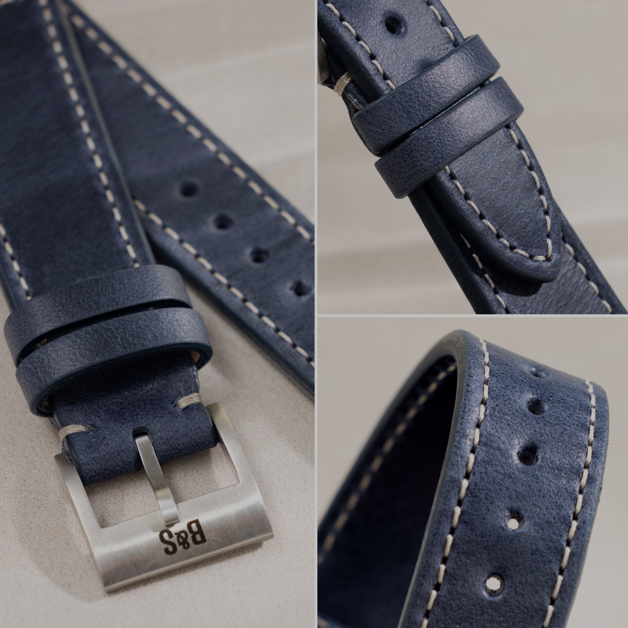 Strap for IWC Portofino - Siena Blue Boxed Stitch Leather