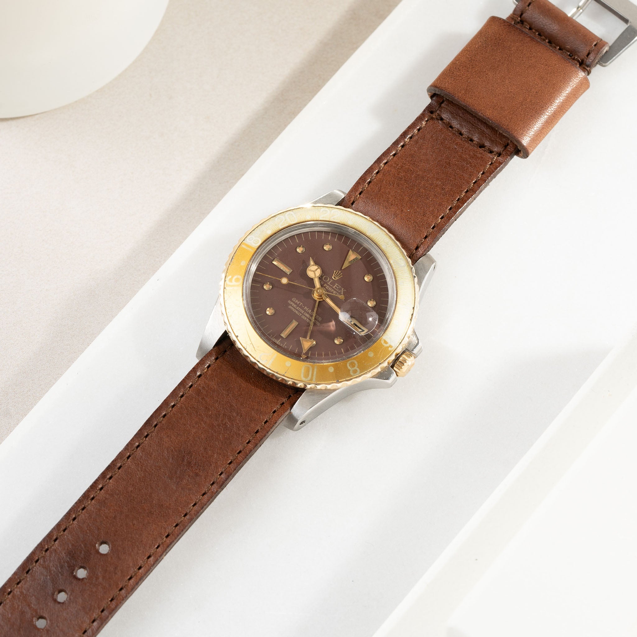 Italian_One_Piece_Nato_Brown_Leather_Watch_Strap_For_Rolex_GMT_1675_Brown_nipple