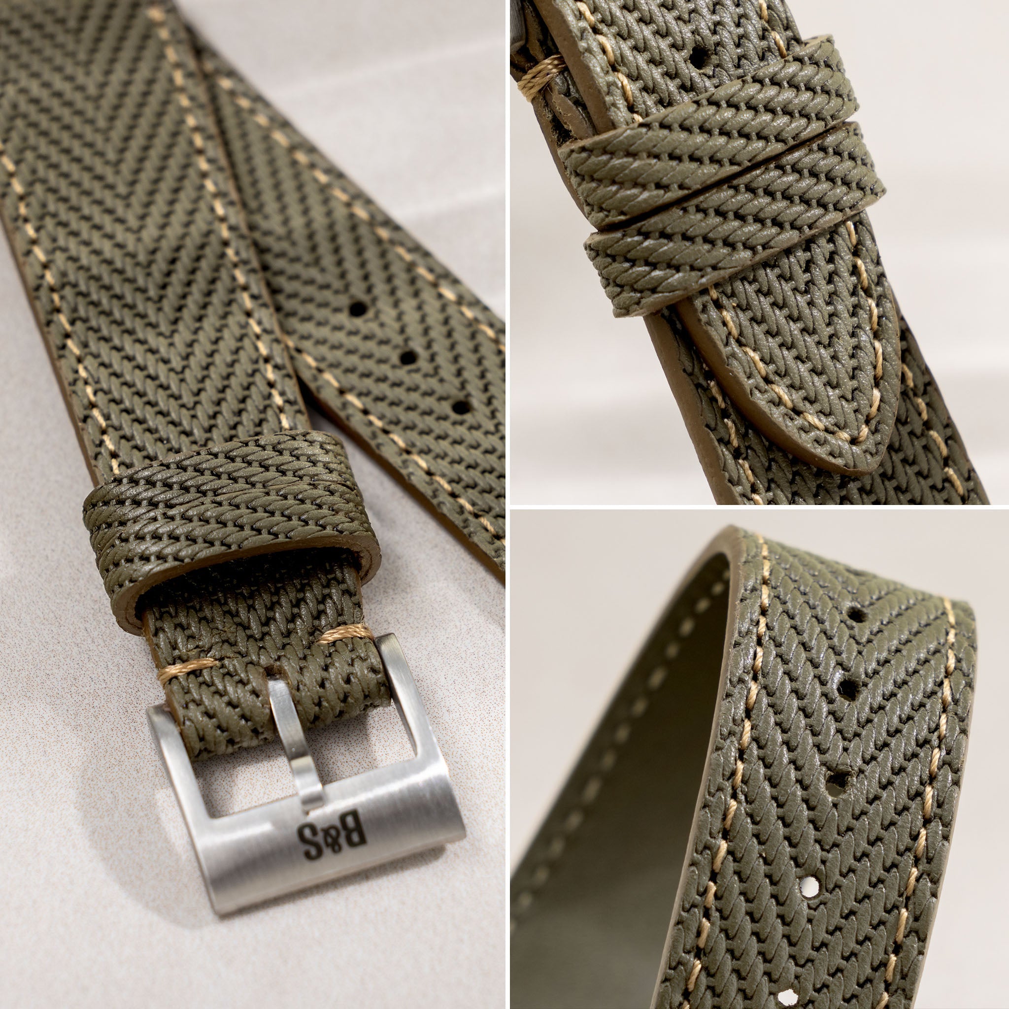 green_waved_Leather_Watch_Strap_unique_design