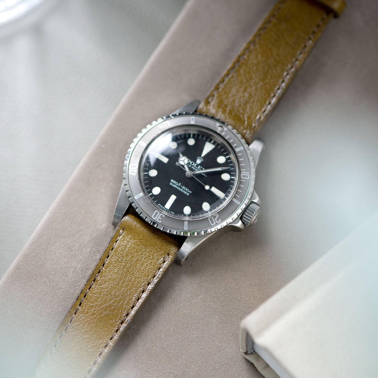 Light Olive Green Leather Watch Strap
