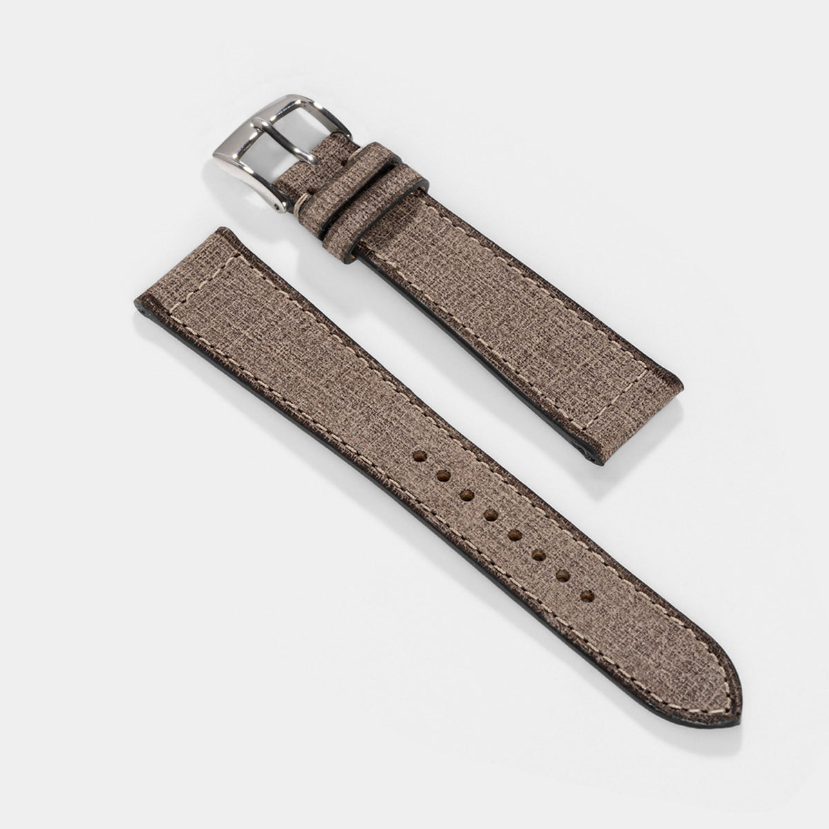 Linen Boxed Leather Watch Strap - Elegant Grey