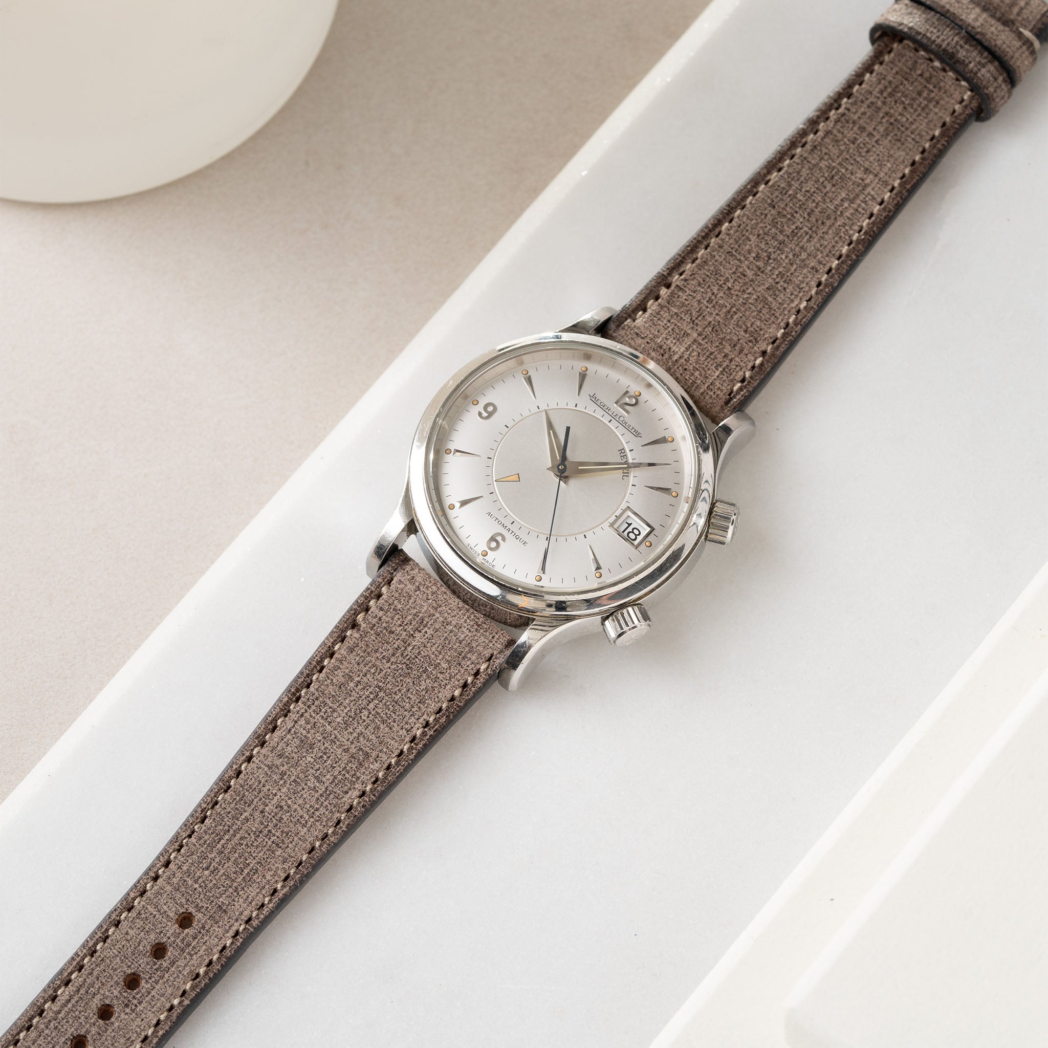 Linen Leather Watch Strap - Elegant Grey