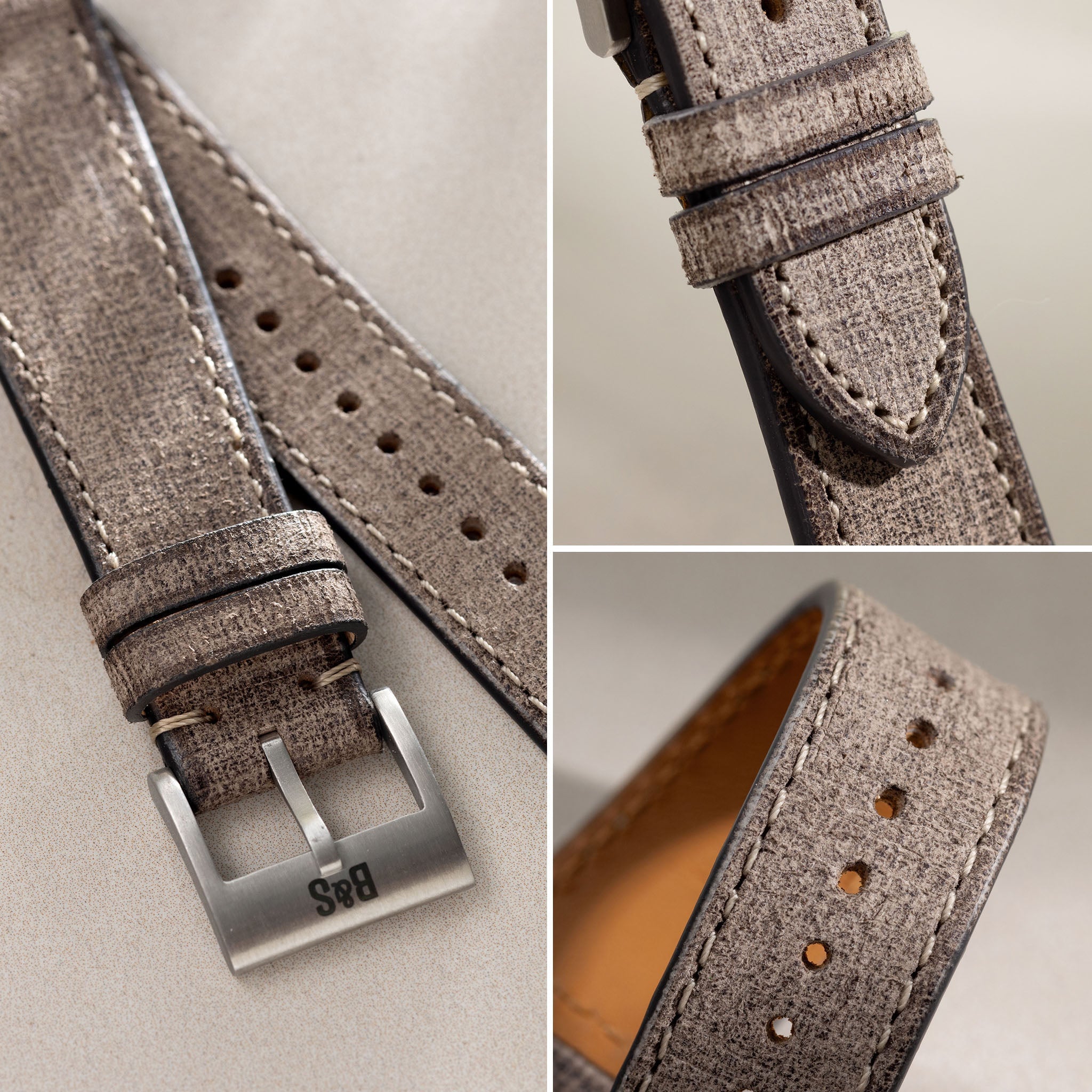 Linen Leather Watch Strap - Elegant Grey