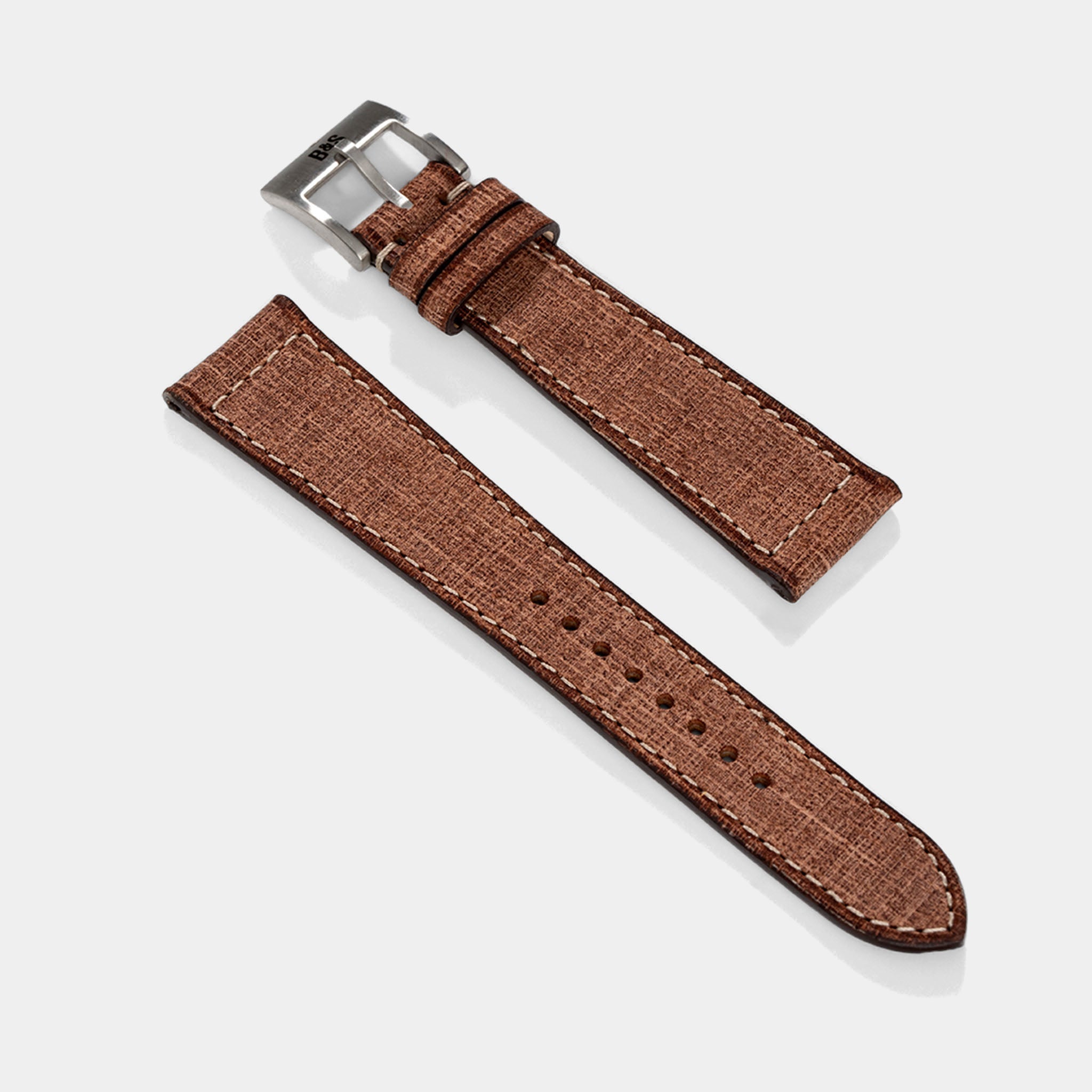 Linen Boxed Leather Watch Strap - Deep Brown