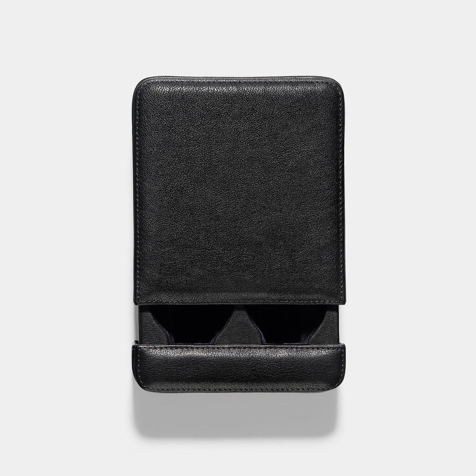 Black Leather 2 Watch Slider Box at Bulang and Sons