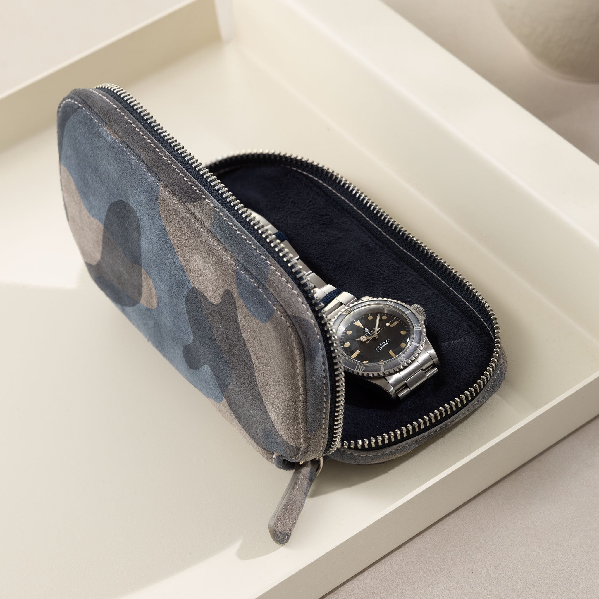 Blue Camo 2 Watch Leather Zip Pouch
