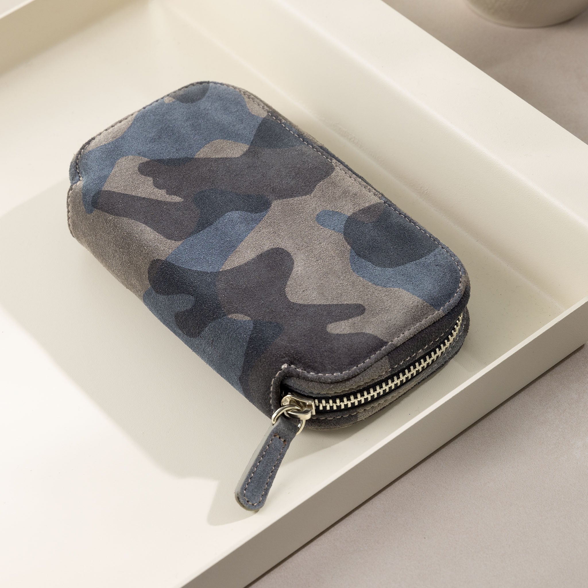 Blue Camo 2 Watch Leather Zip Pouch