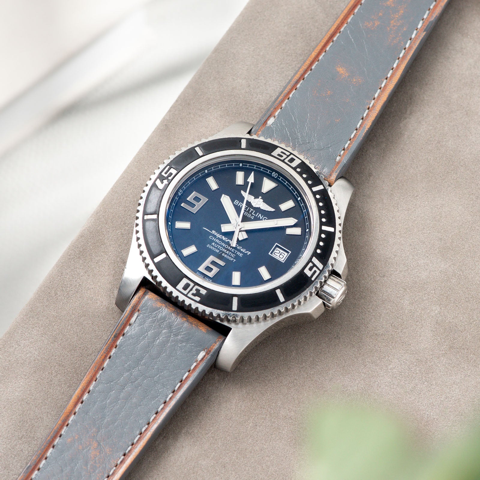 Denim Blue Retro Leather Watch Strap