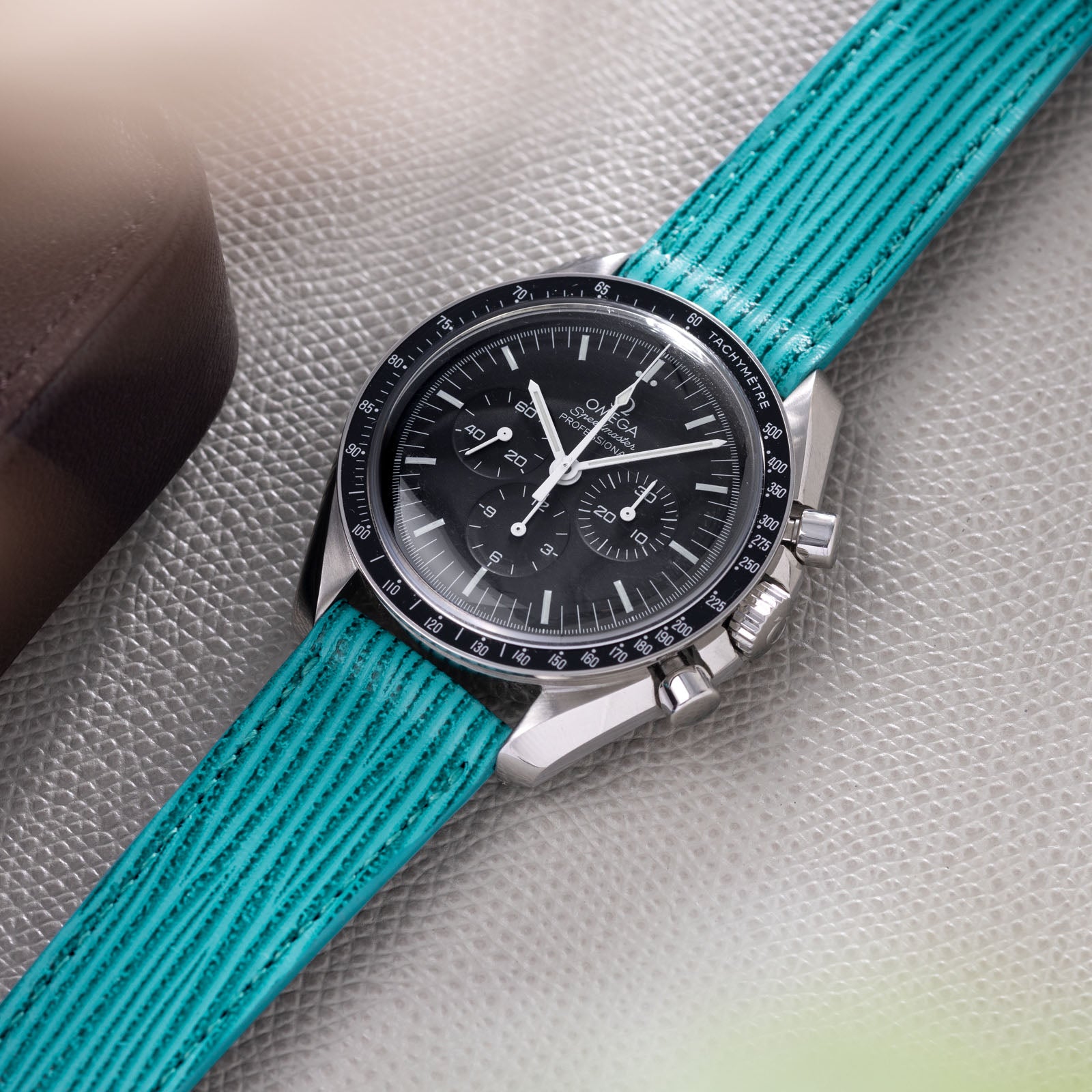 Aqua Boarded Leather Watch Strap