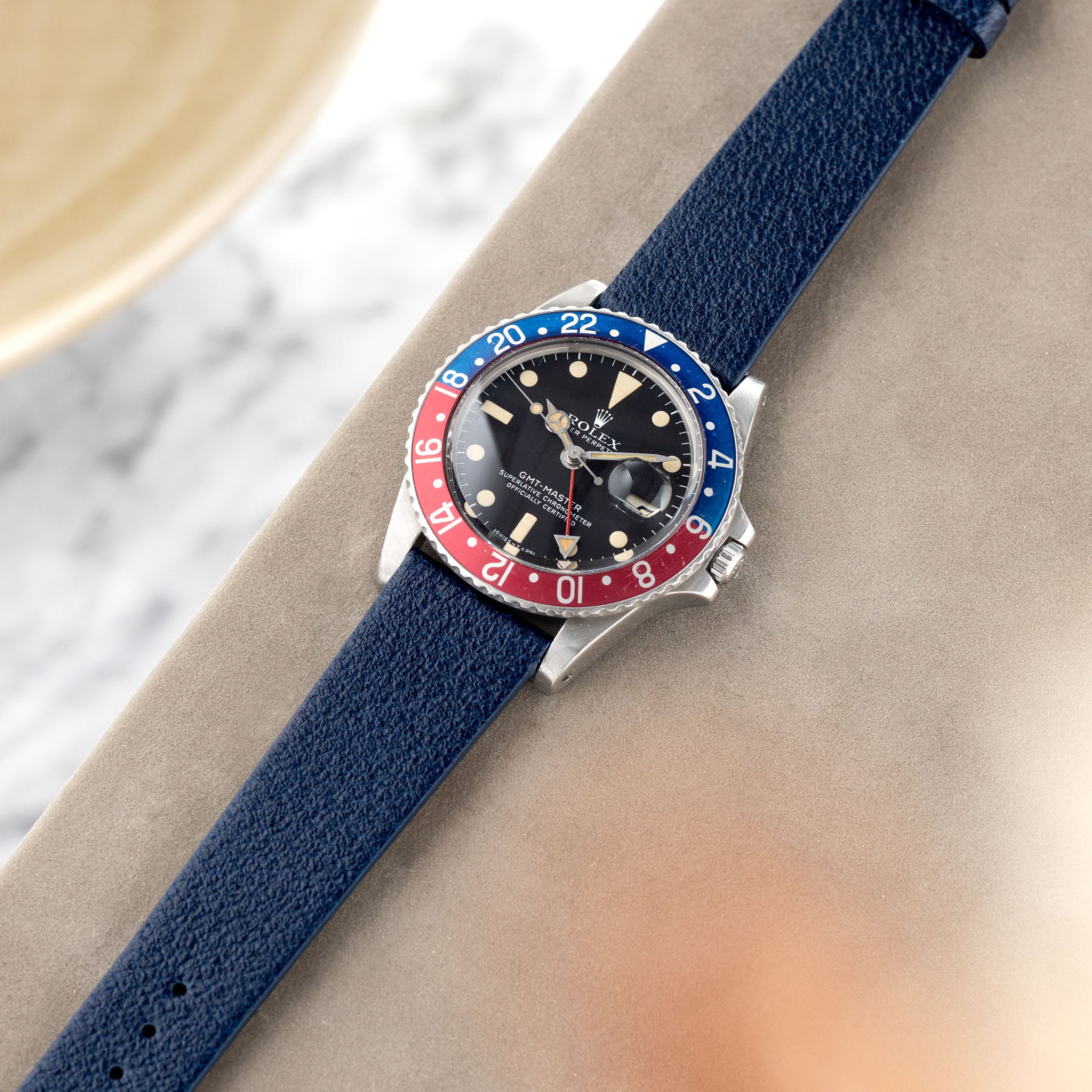 Retro Blue Pigskin Leather Watch Strap