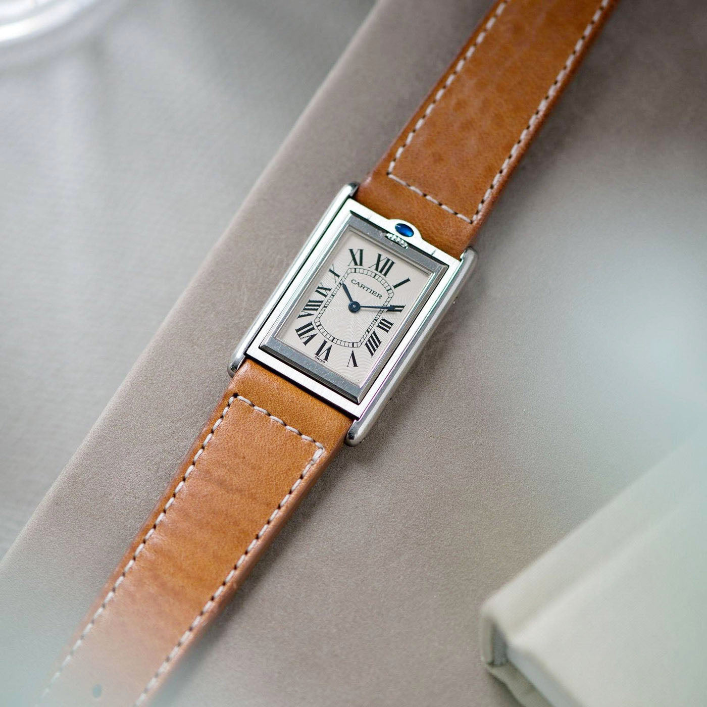 Gilt Brown Leather Watch Strap