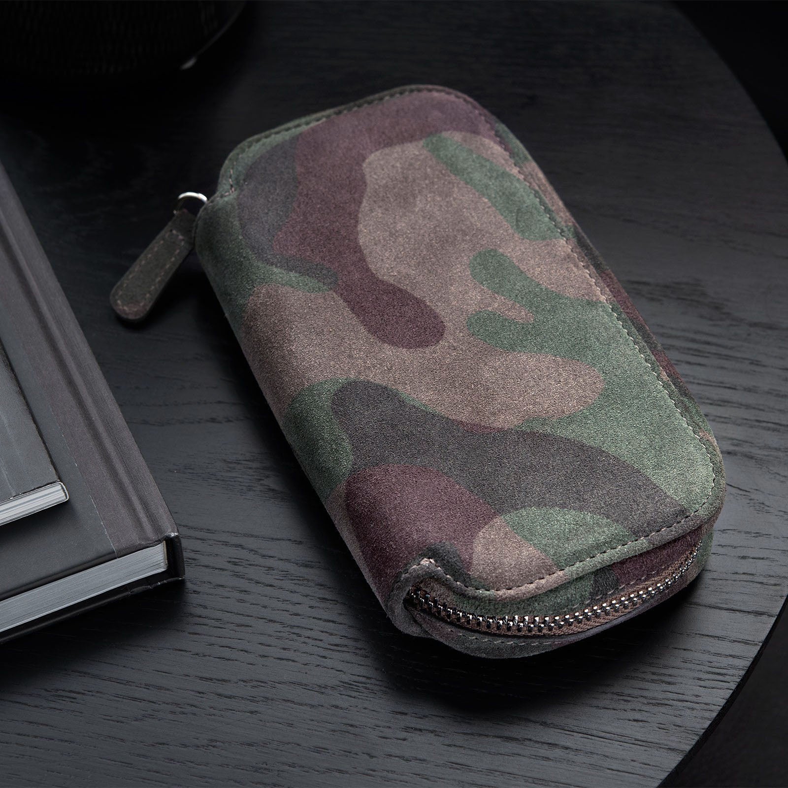 Grey Camo 2 Watch Leather Zip Pouch