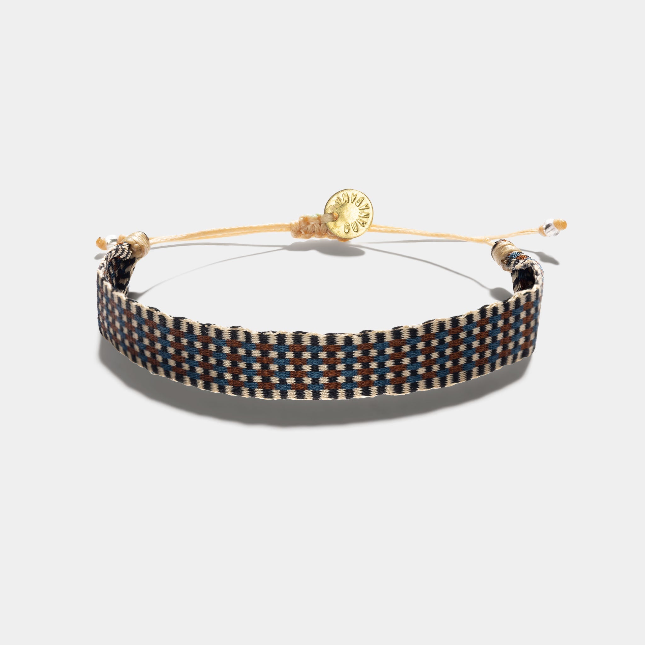 Guanabana Handmade Woven Brown Blue Checkered Bracelet