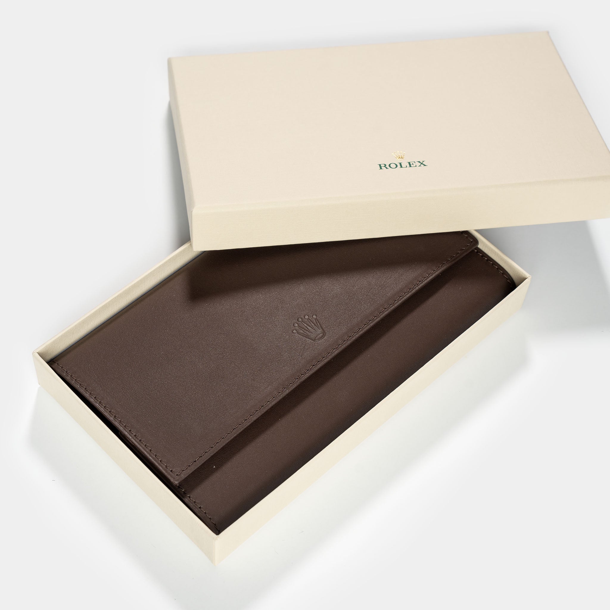 Rolex 3 Slots Watch Pouch in Espresso Brown Leather