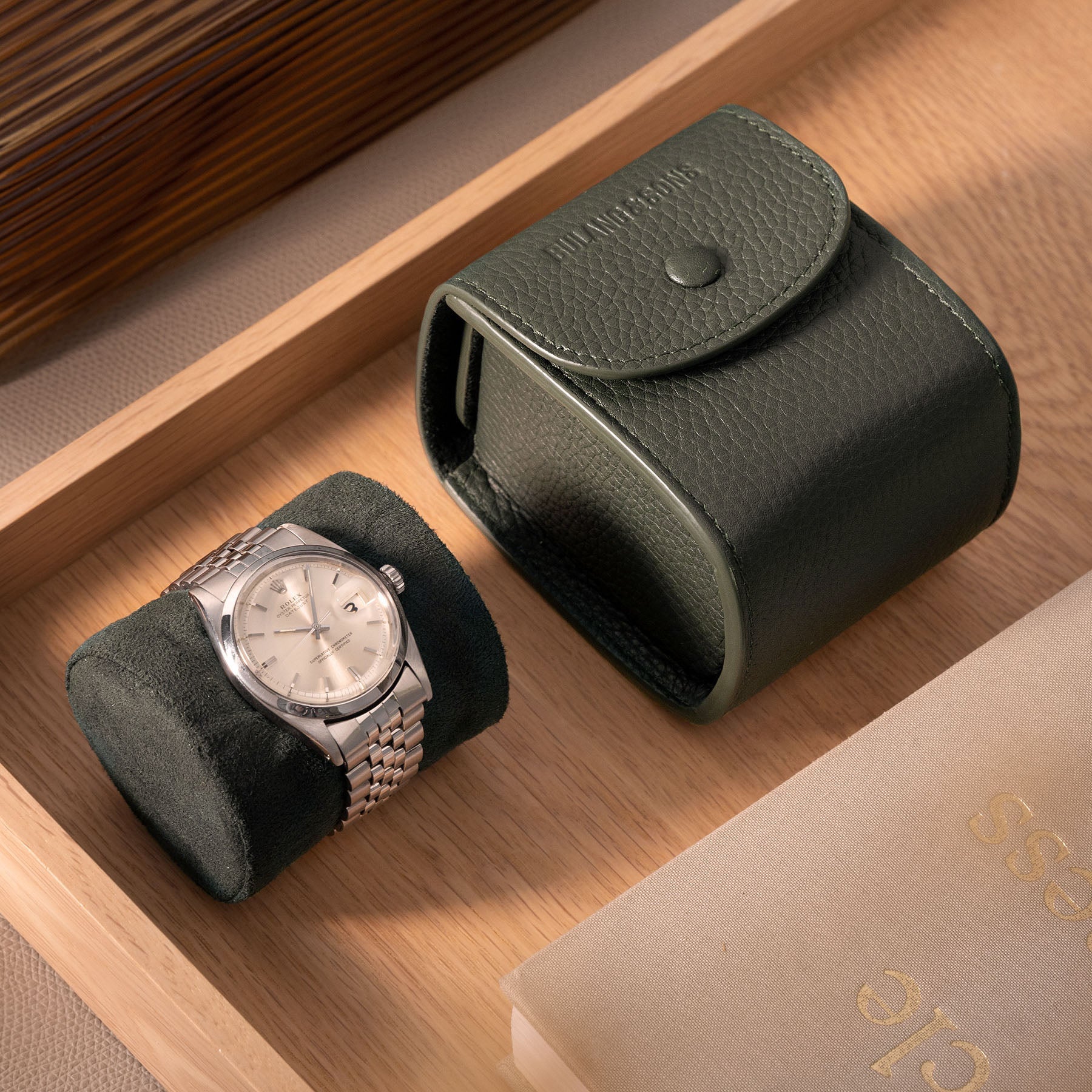 Olive Green Single Leather Watch Cube