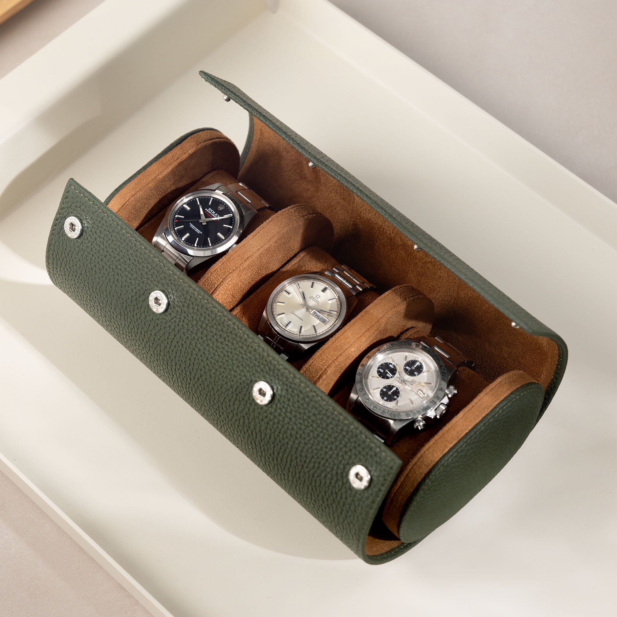 Oval 3 Watch Olive Green Leather Watch Box