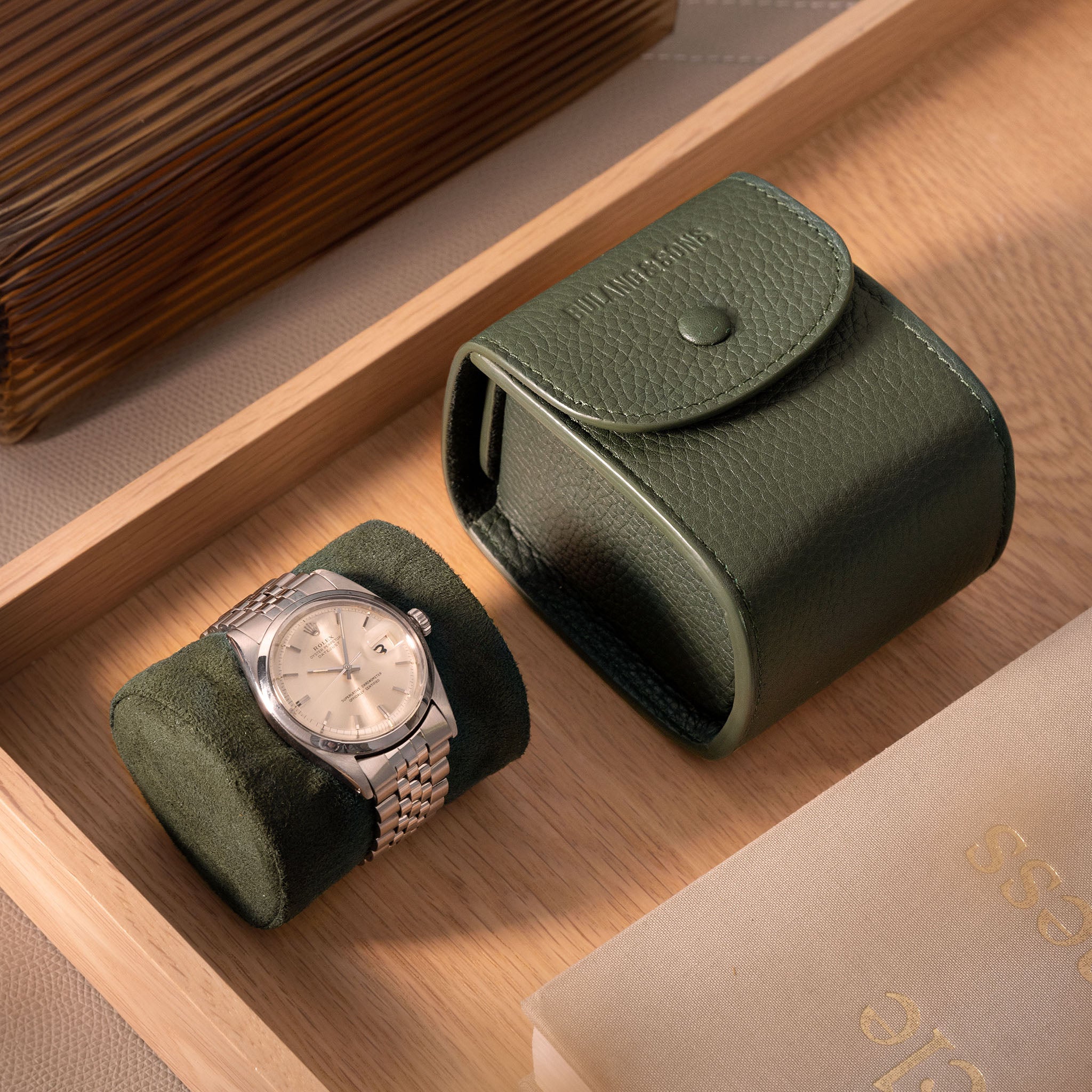 Olive Green Leather Single Watch Cube