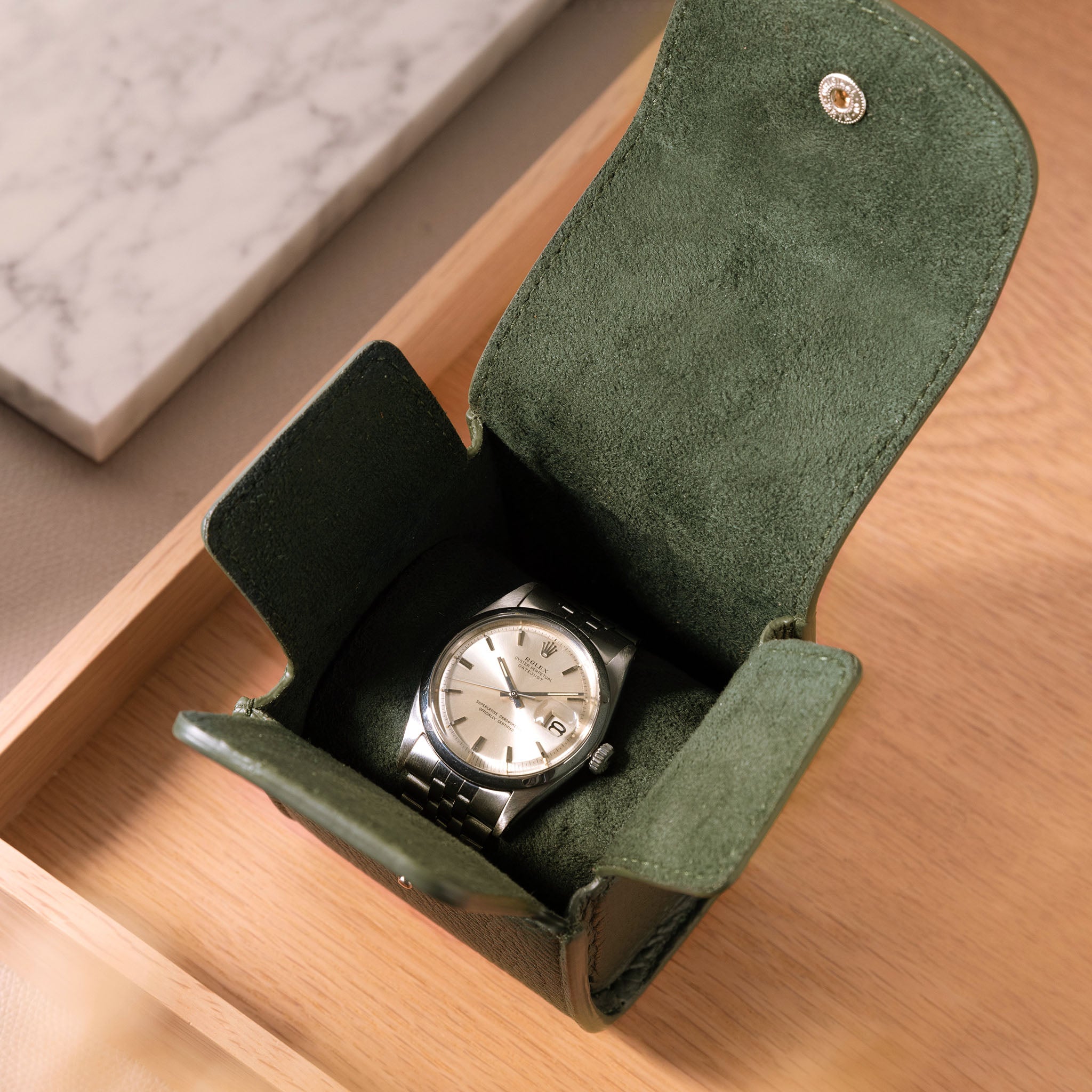 Olive Green Leather Single Watch Cube