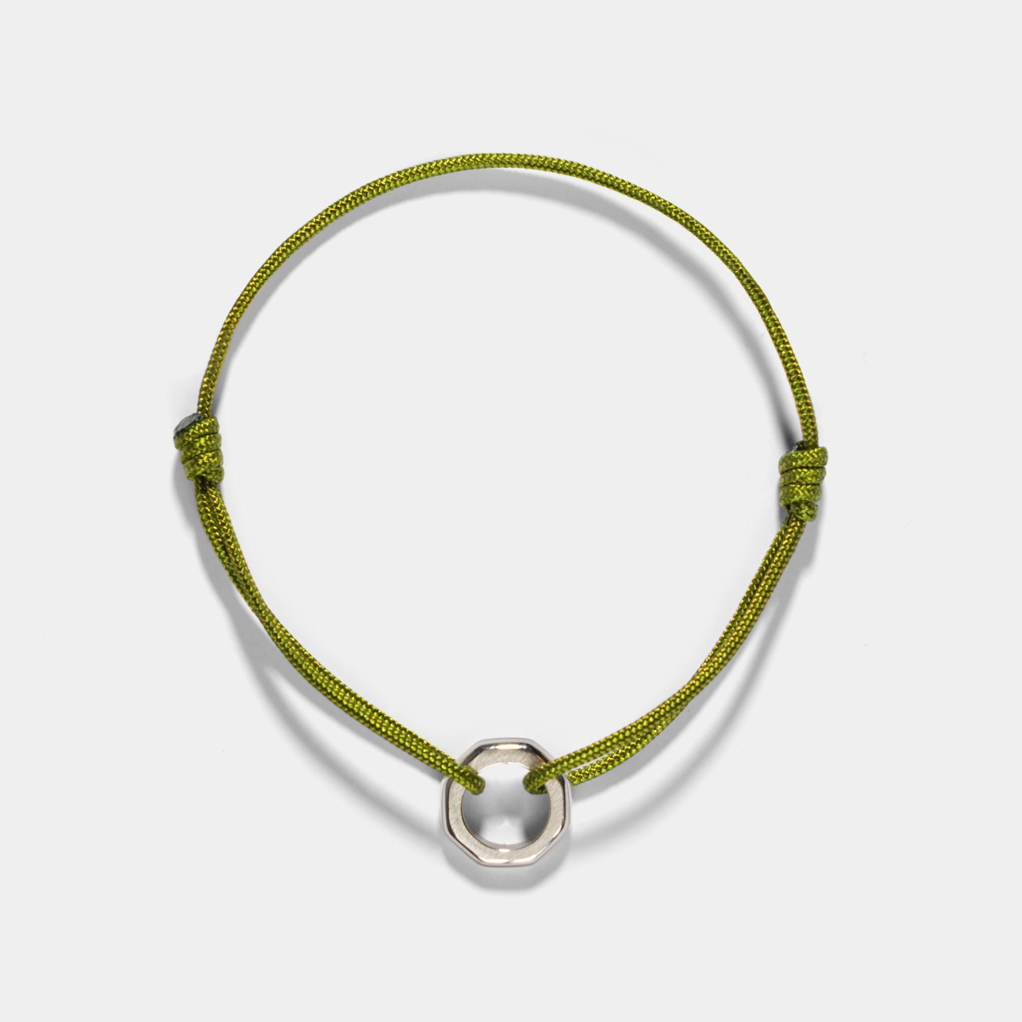 Oskar Gydell Octa Ring With Nylon Cord Silver Light Olive Green