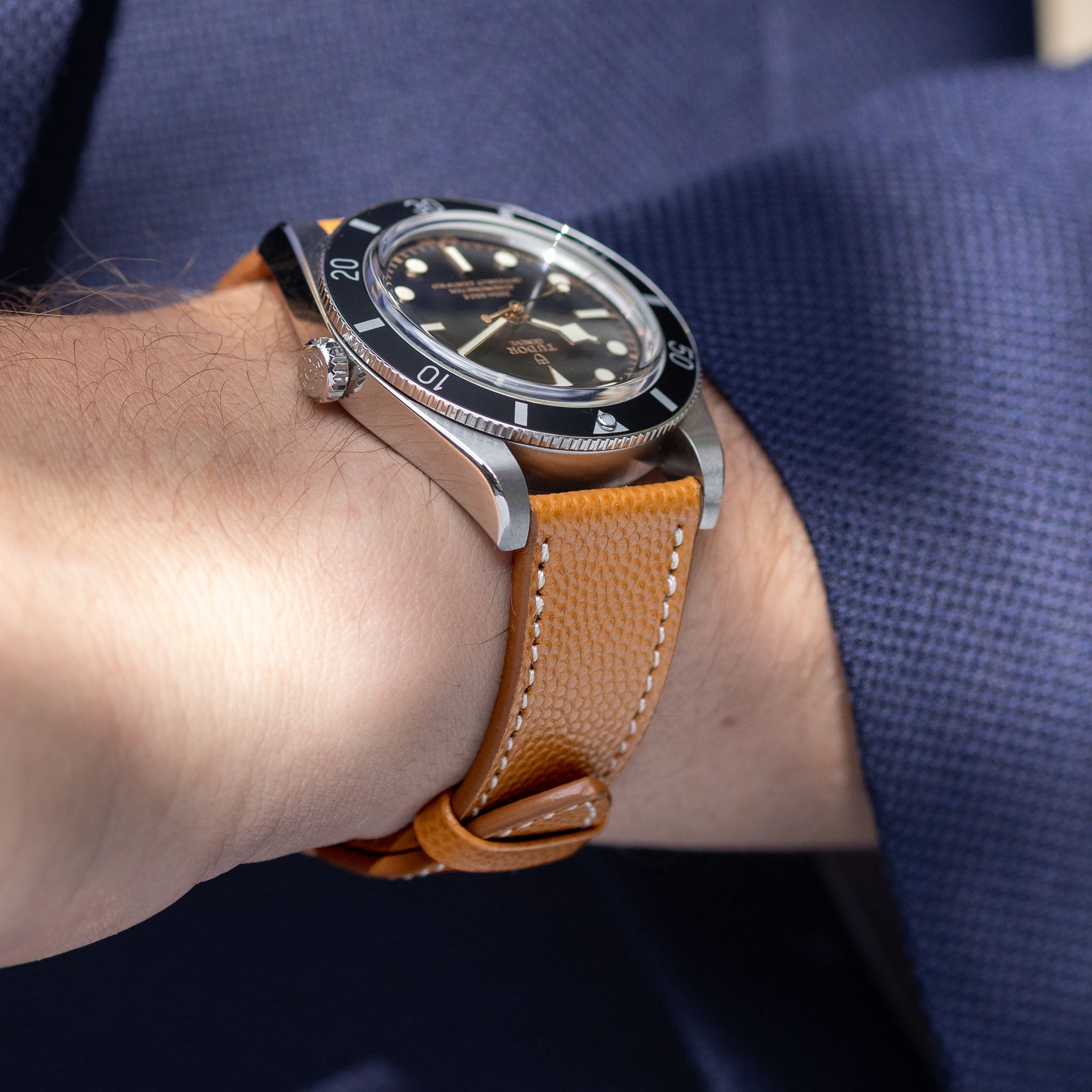 Strap for Tudor Black Bay 54 Pebbled Cognac Brown Watch Strap