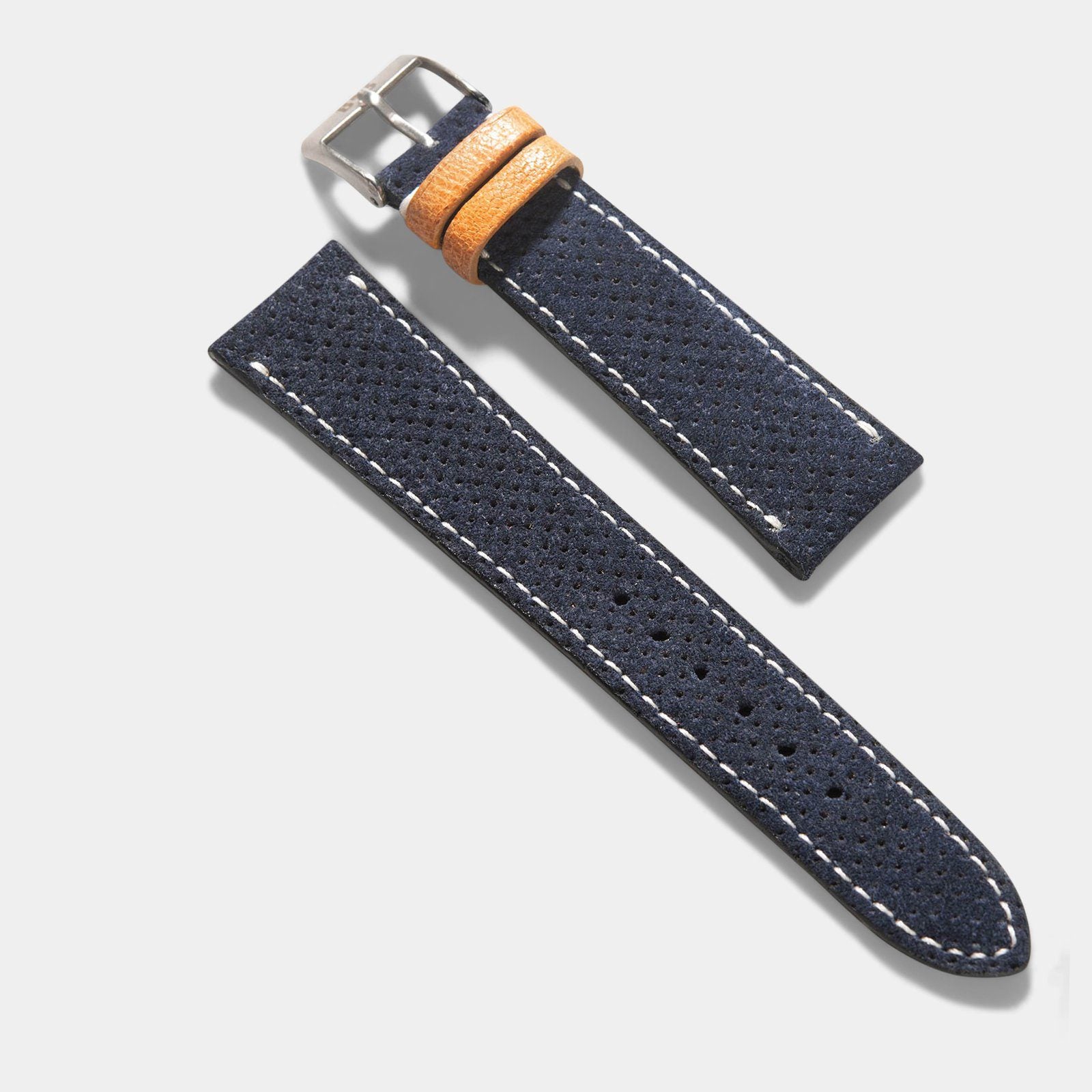 Sample Sale - Punched Blue Silky Suede Leather Watch Strap - 20mm