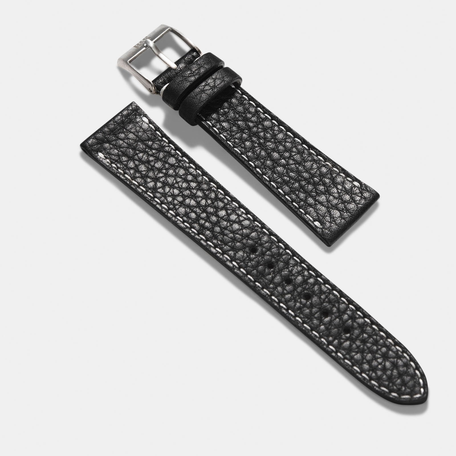 Sample Sale - Rich Black Creme Stitch Leather Watch Strap - 19mm