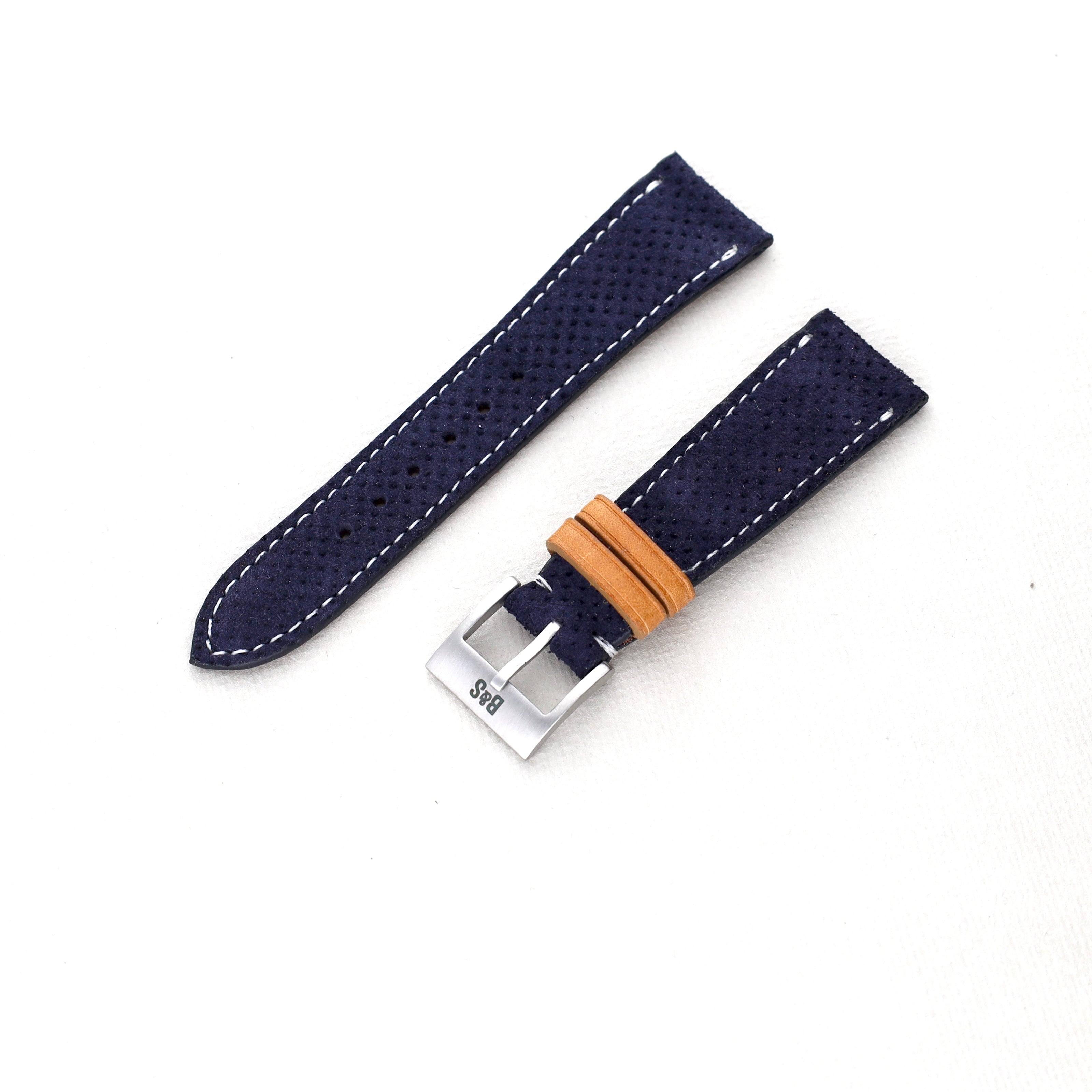 Sample Sale - Punched Blue Silky Suede Leather Watch Strap - 20mm - Short