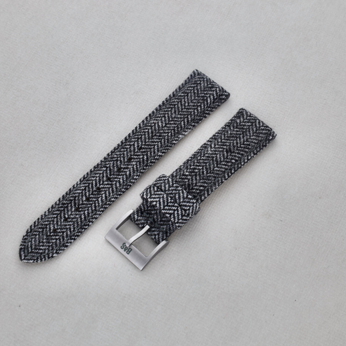 Sample Sale - Herringbone Tweed Black Leather Watch Strap - 20mm