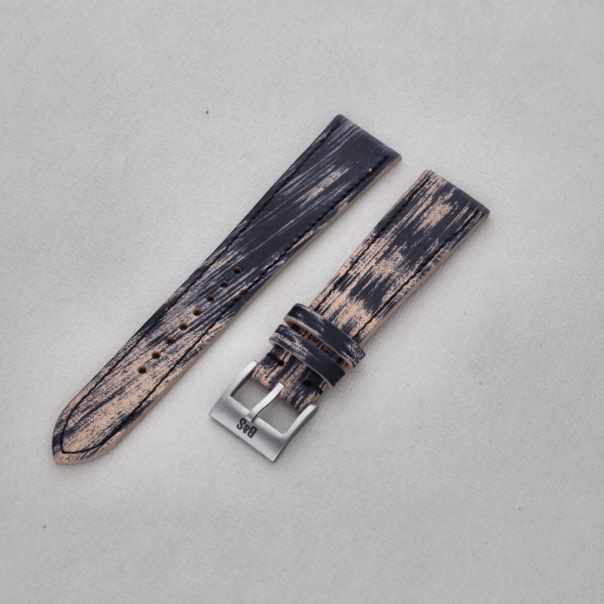 Sample Sale - Black Paint Brushed Leather Watch Strap - 20mm