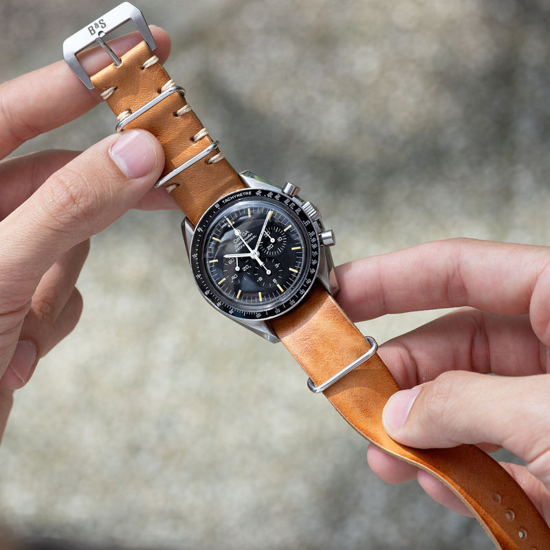 Speedmaster Omega Rally Strap Strap for Omega Speedmaster Professional - Caramel Brown Single Pass S