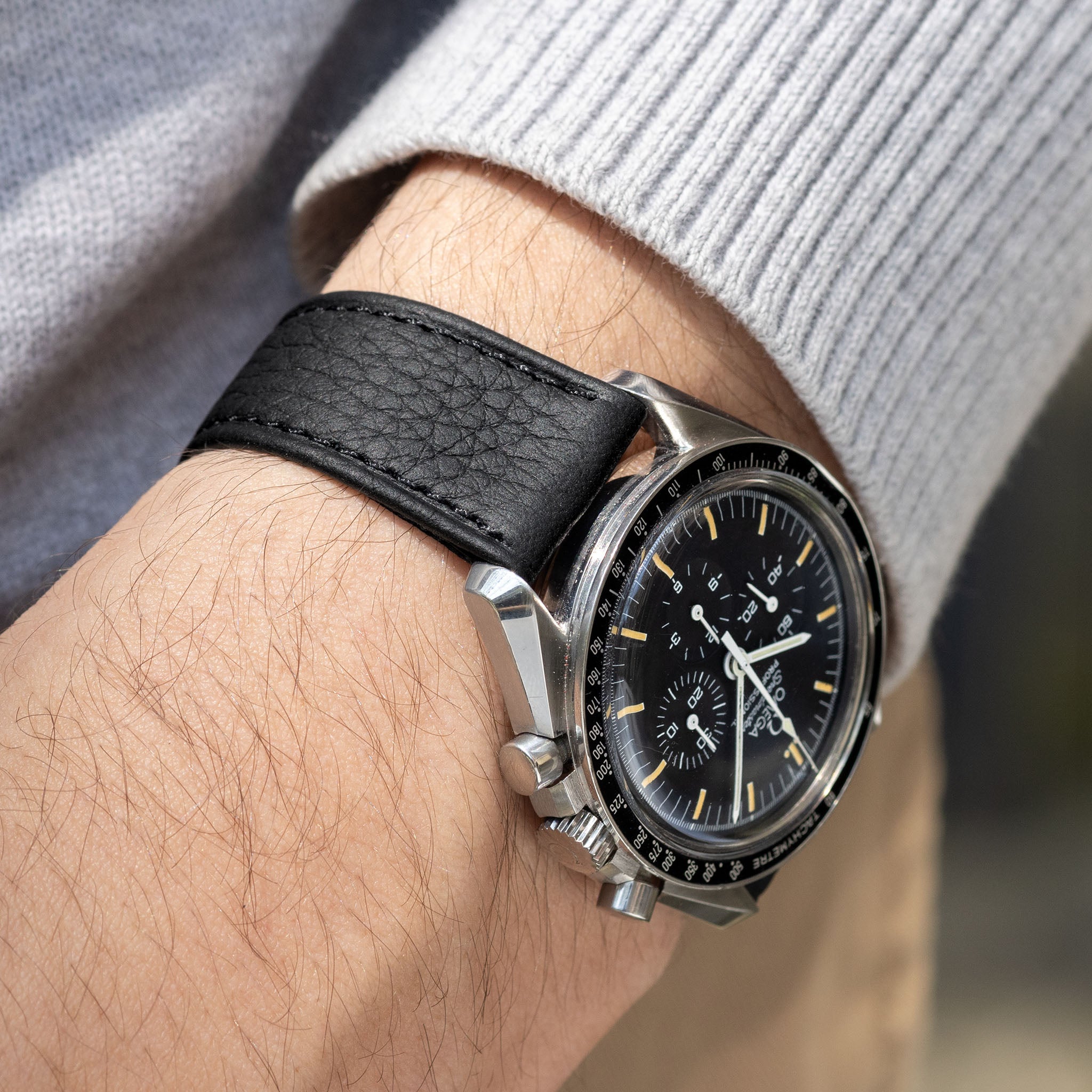 Strap for Omega Speedmaster Professional - Taurillon Black Leather