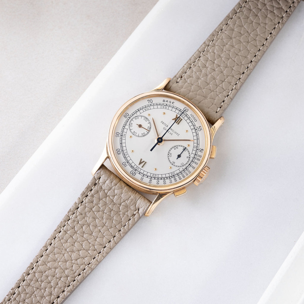 Strap for Patek Philippe 130 / 533 Chronograph - Light Grey Grana Leather Strap