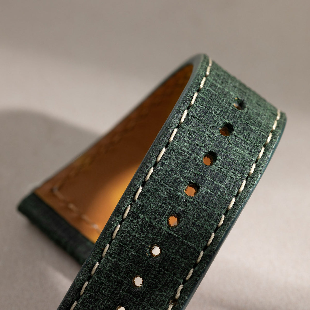 Strap for Rolex Explorer 2 - Linen Boxed Leather Elegant Green (20mm)