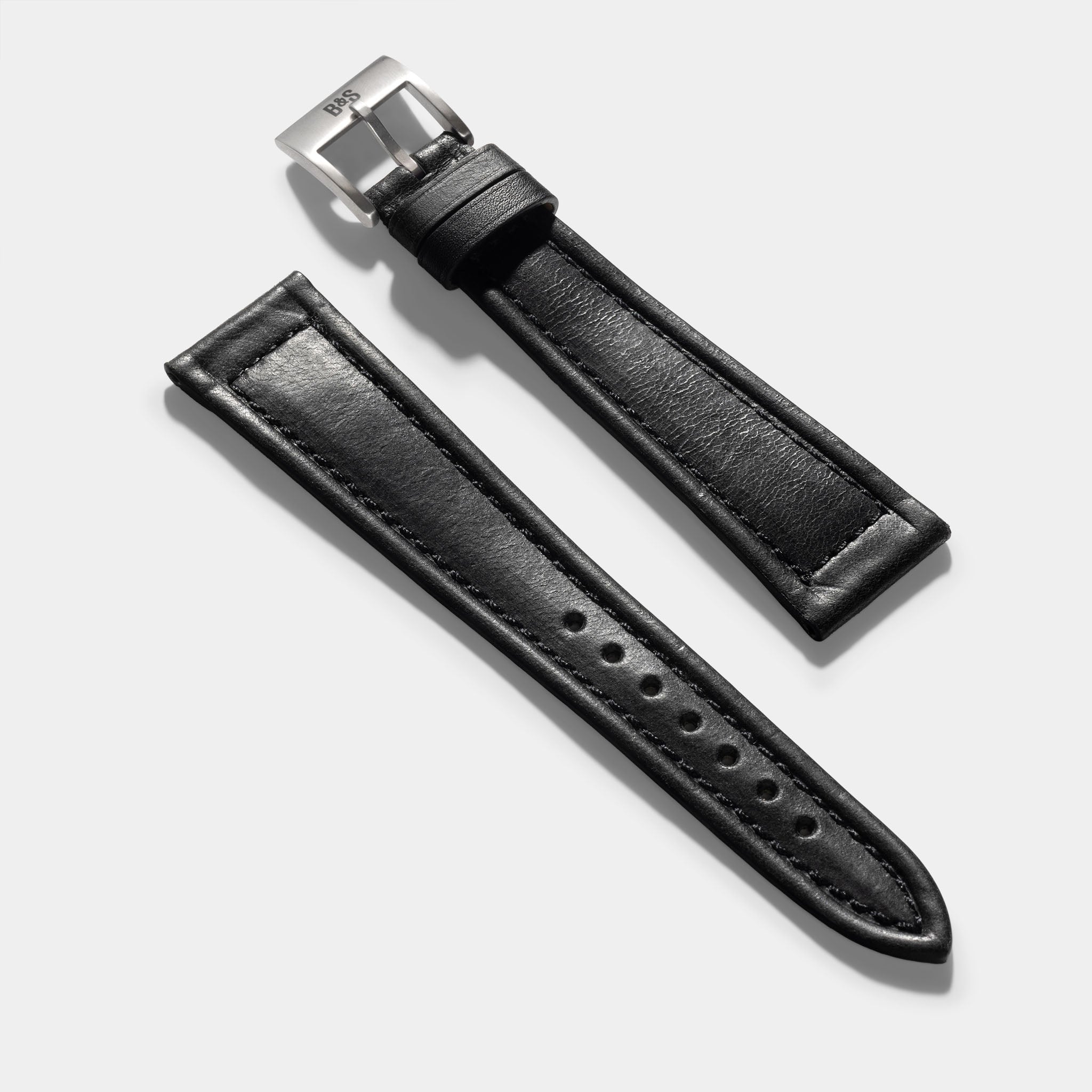 Black Sculptured Smooth Calfskin Watch Strap – Retro Dress