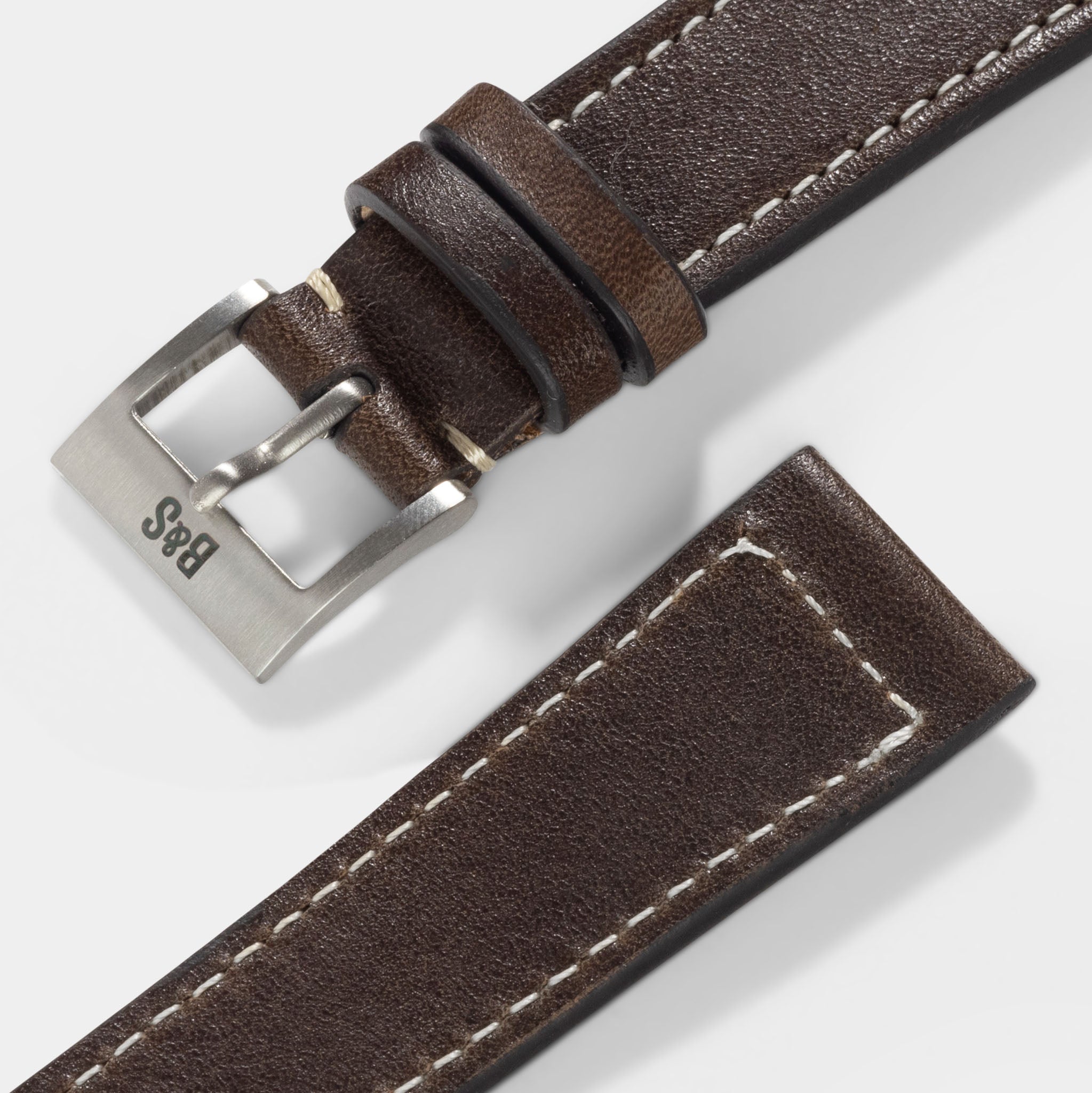 Seal Dark Brown Boxed Stitch Leather Watch Strap