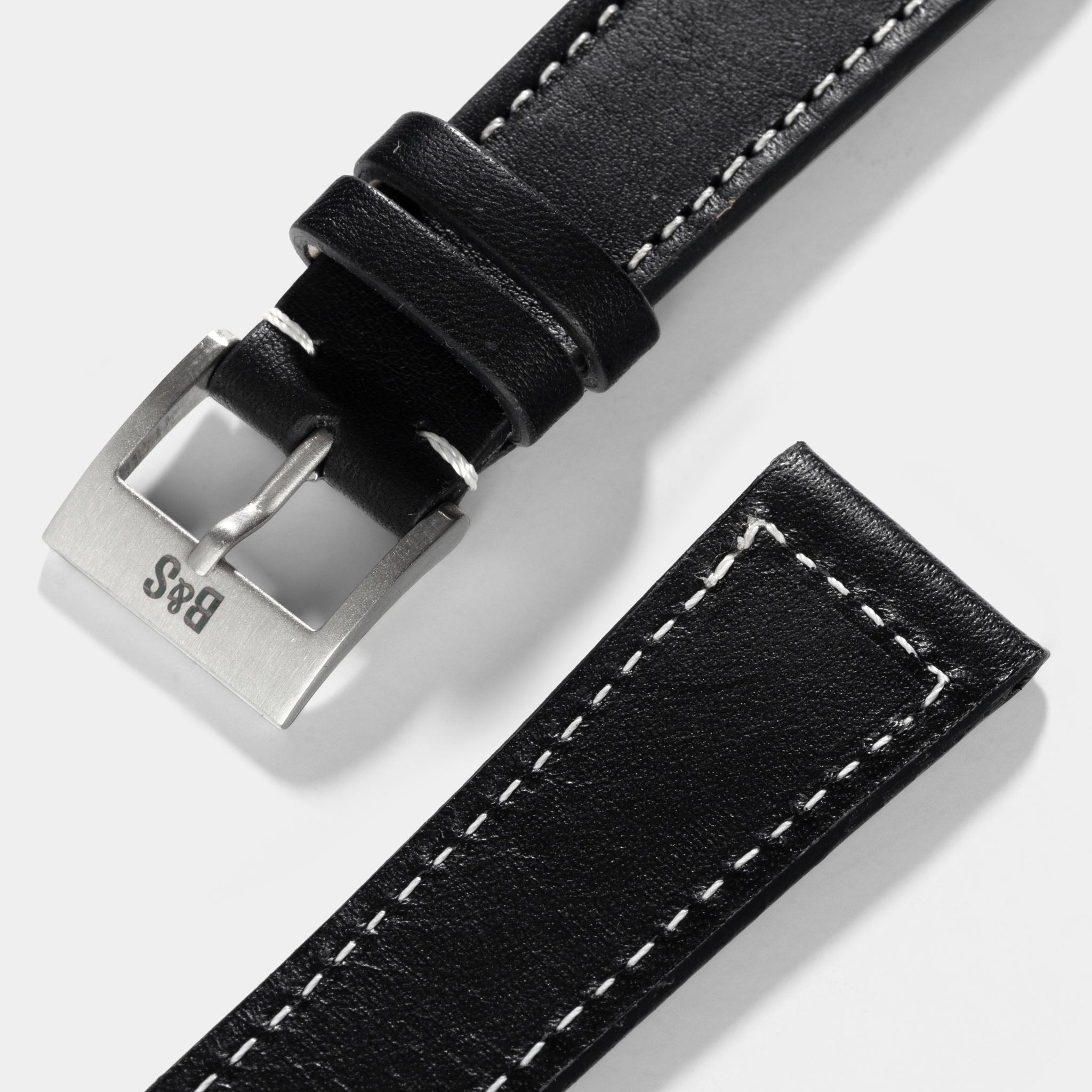 Black Boxed Stitch Leather Watch Strap