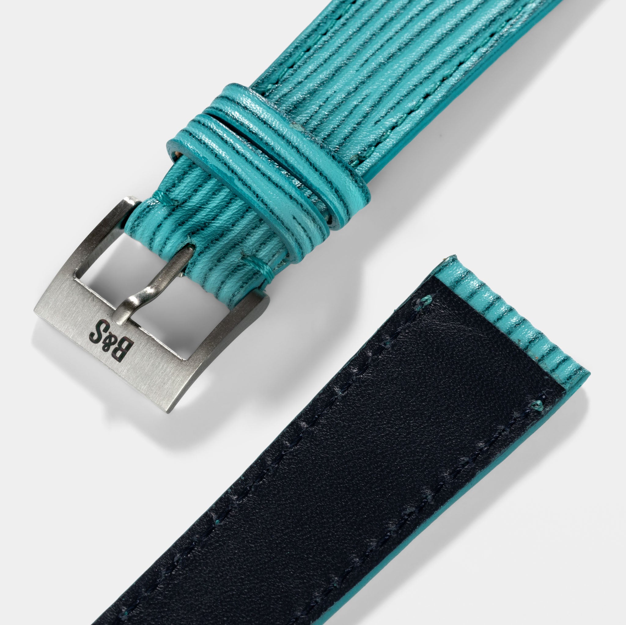 Aqua Boarded Leather Watch Strap