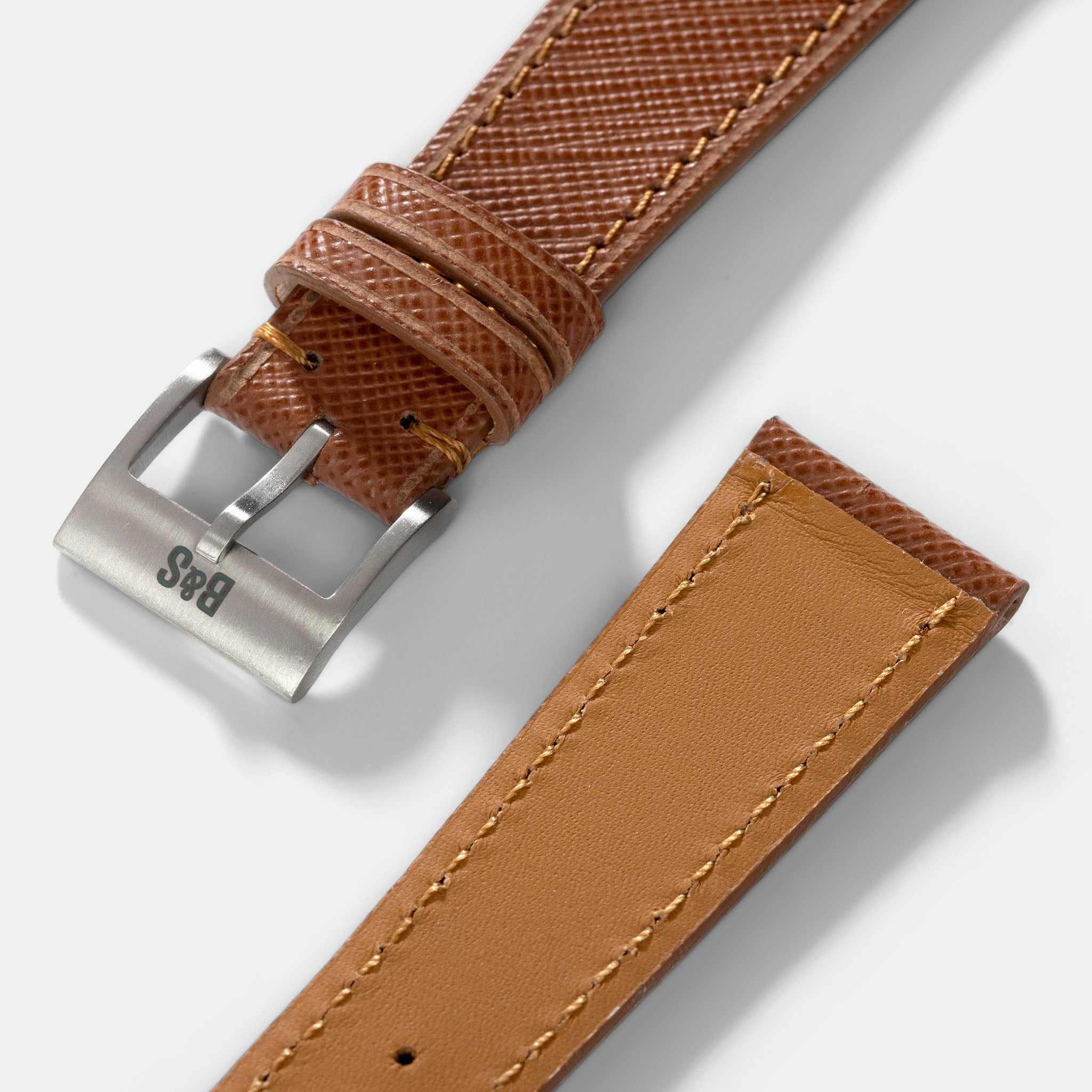 Saffiano Cognac Brown Leather Watch Strap