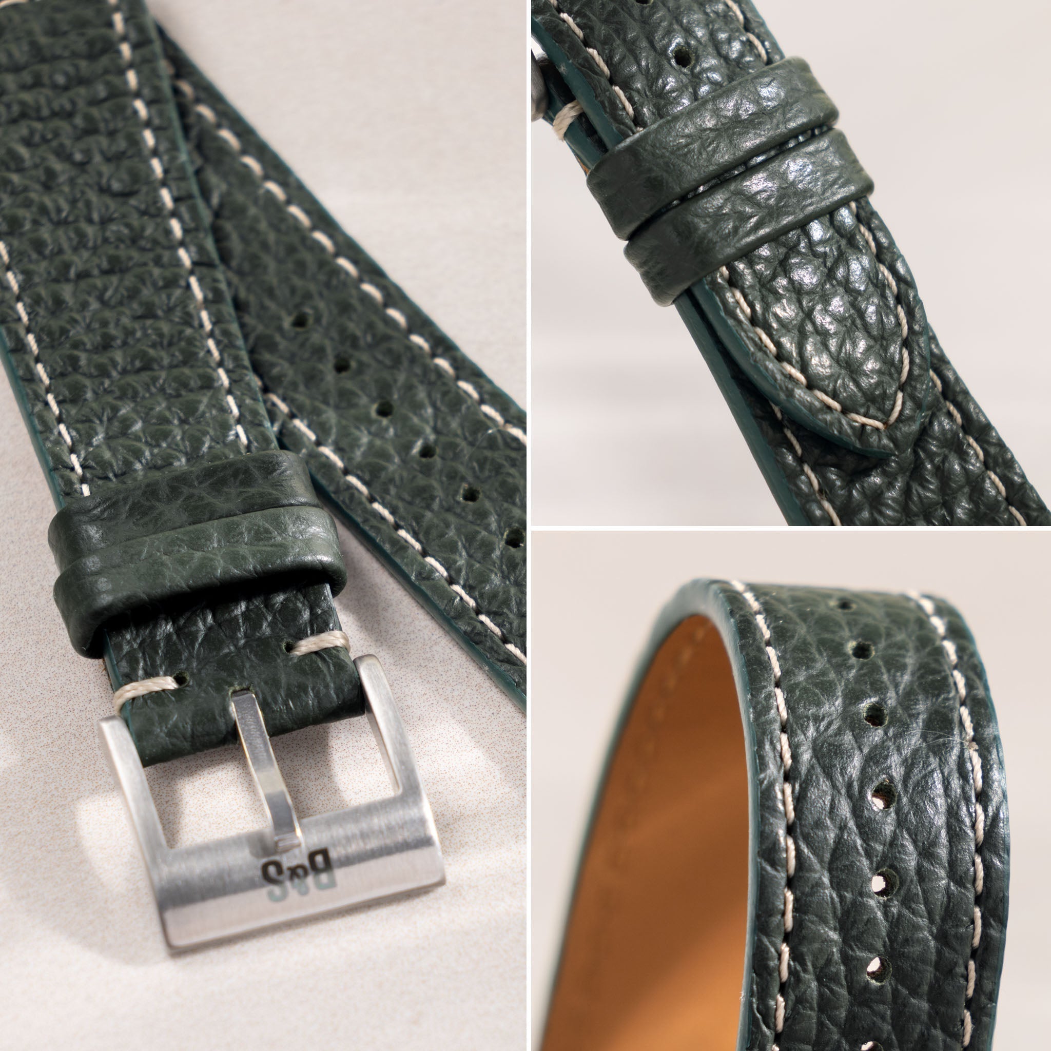 Sample Sale - Grained Green Leather Watch Strap - 20mm