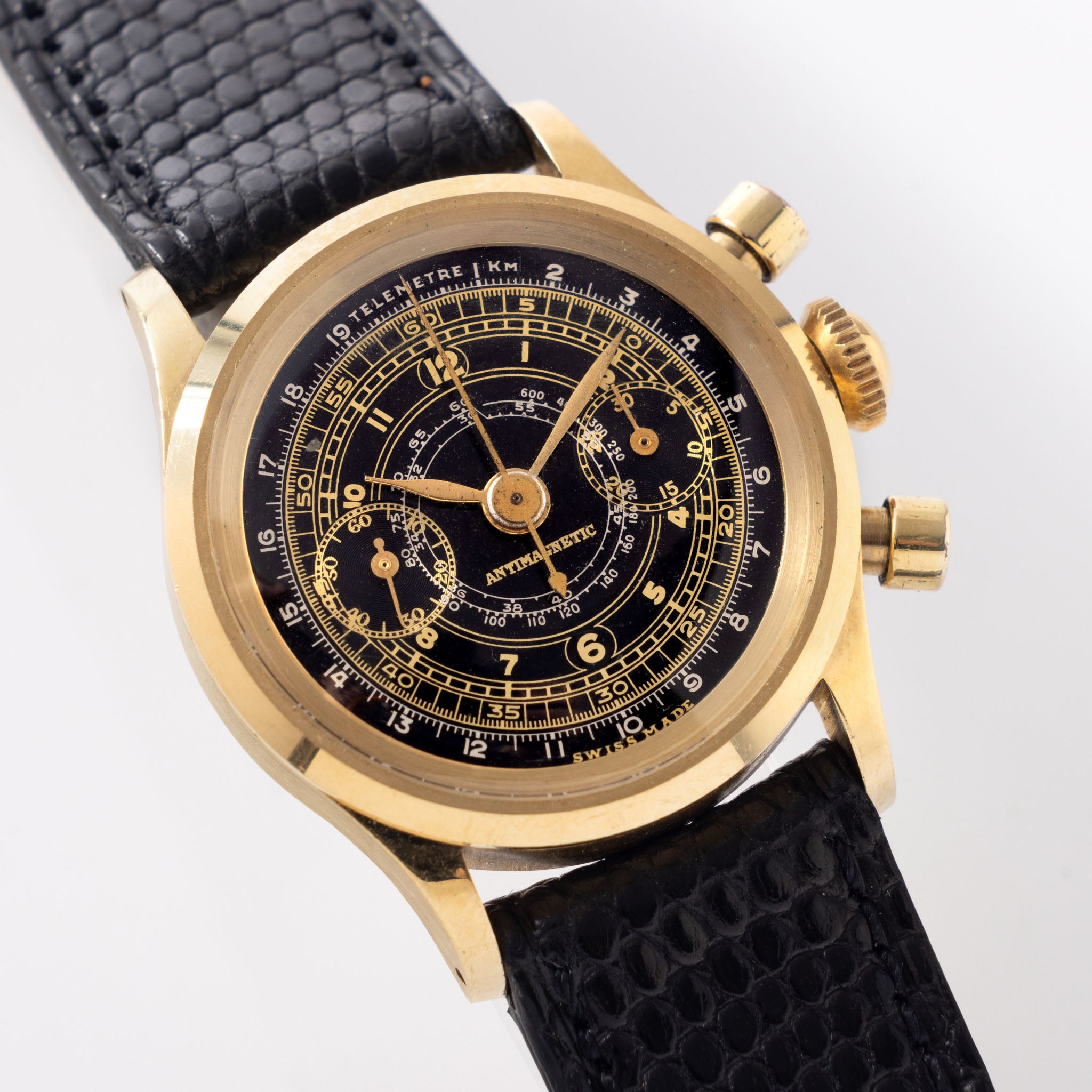 Anonymous Baby Chronograph 18k Yellow Gold Gilt Dial Valjoux 69