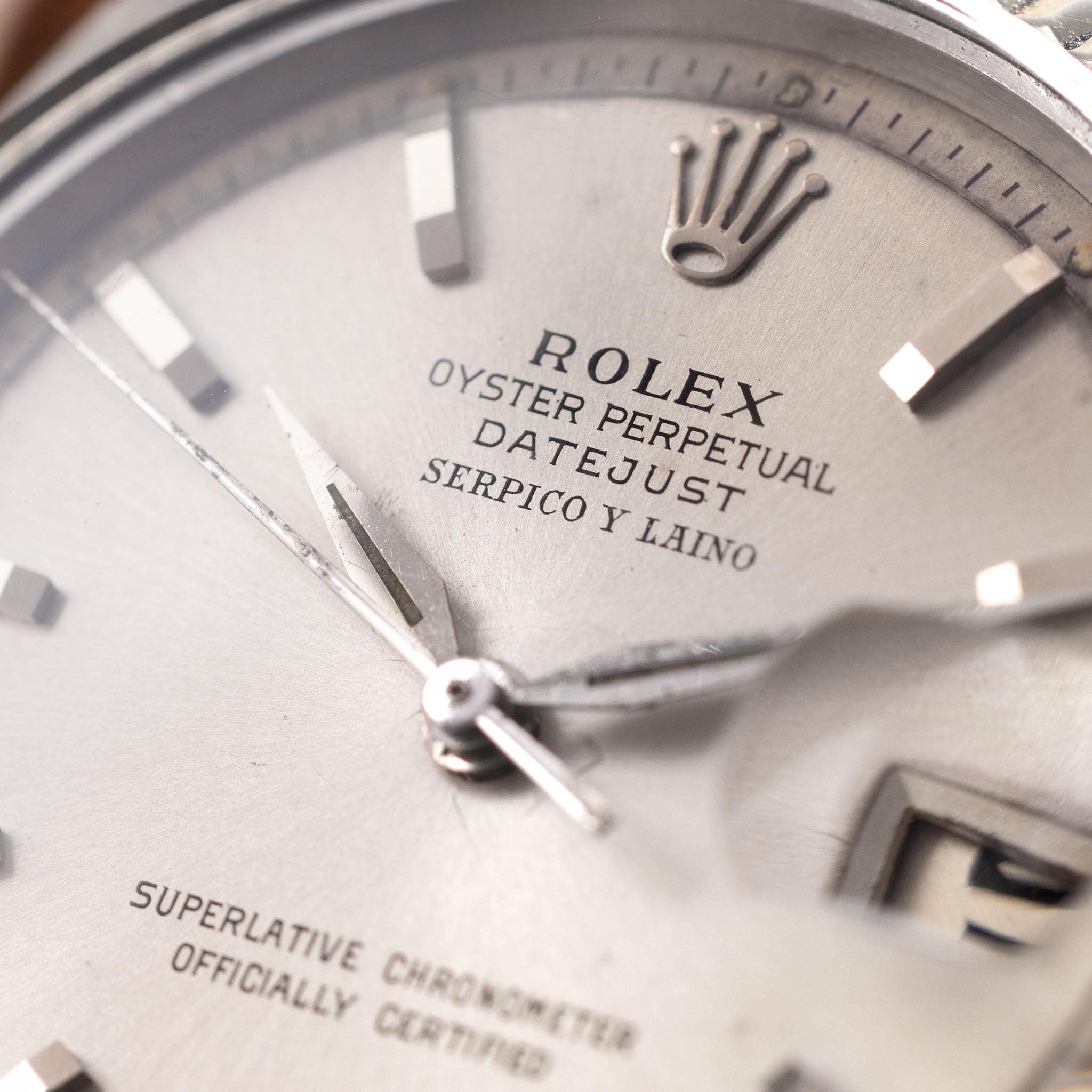 Rolex Datejust Serpico y Laino Double Signed Silver Soleil Dial Ref 1601