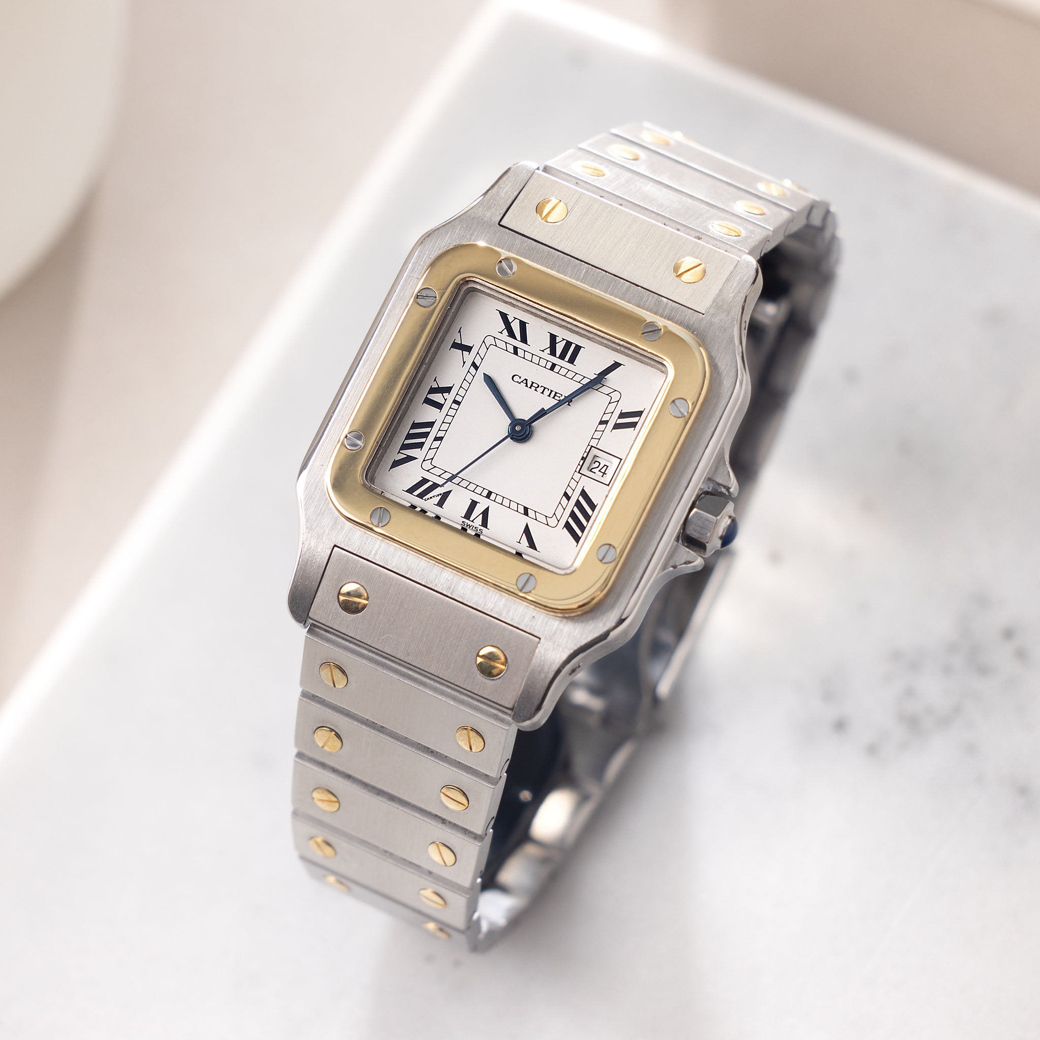 Cartier Santos Carree Steel and Gold White Dial Ref 2961