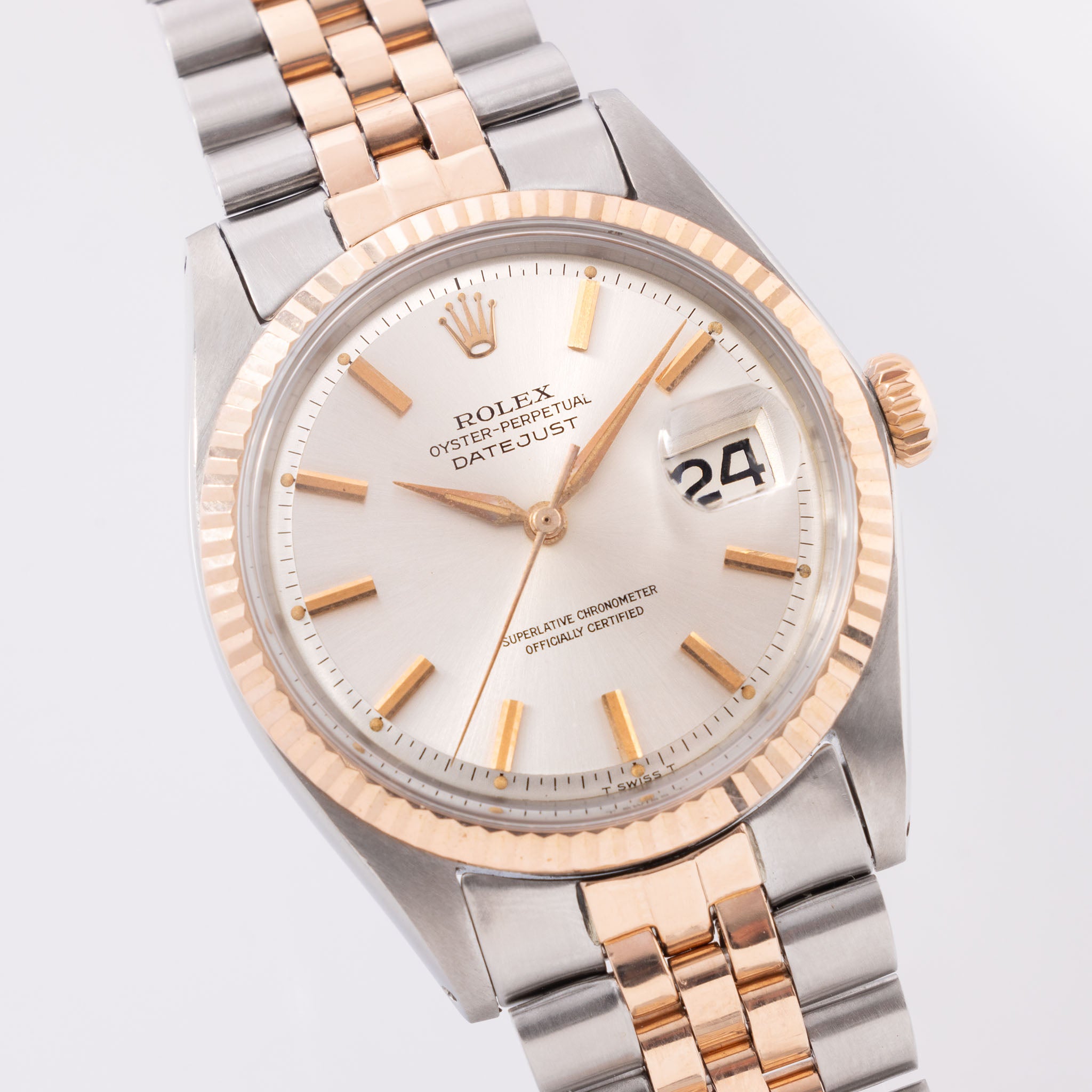 Rolex Datejust Steel and Pink Gold Silver Dial Ref 1601