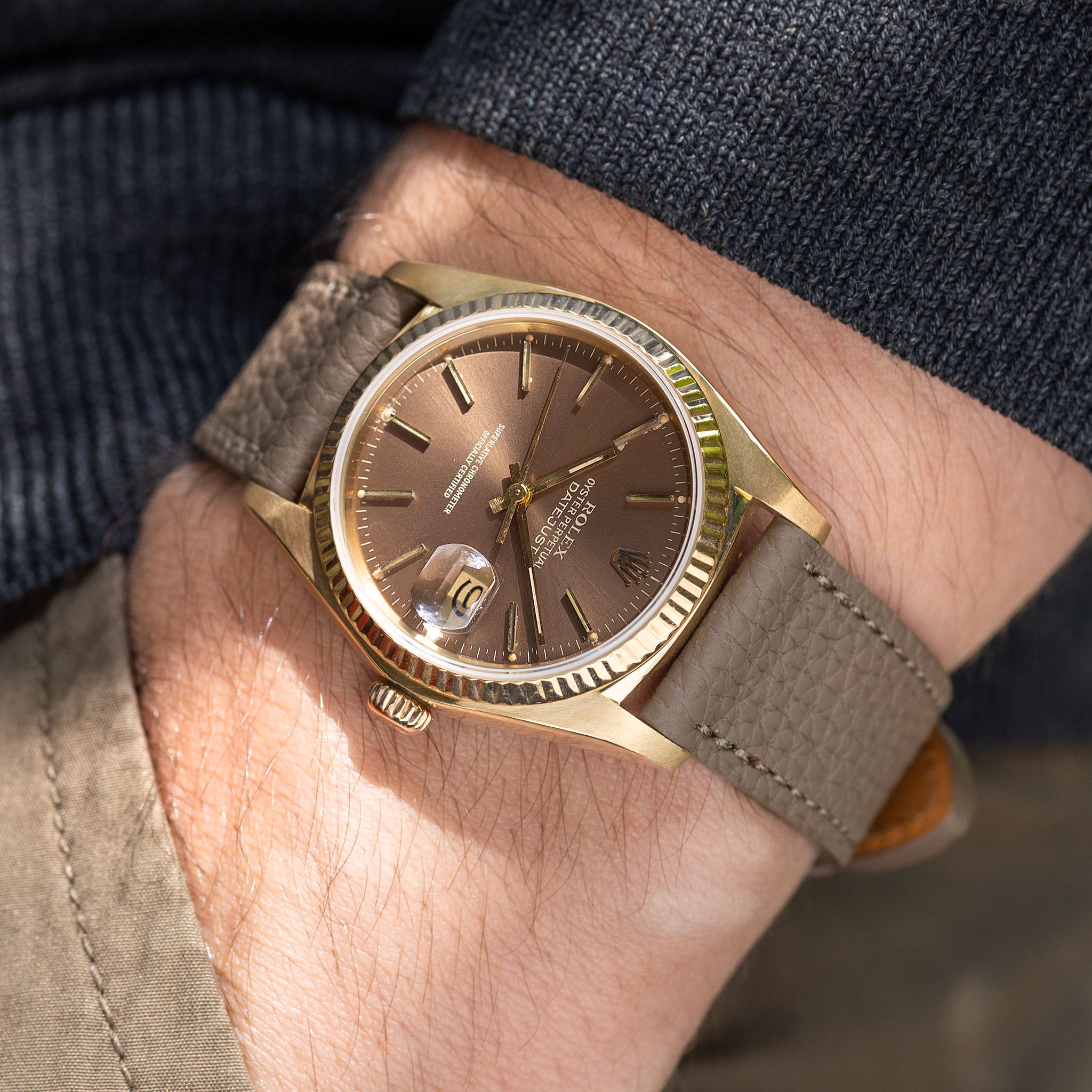 Togo Taupe Grey Tonal Leather Watch Strap