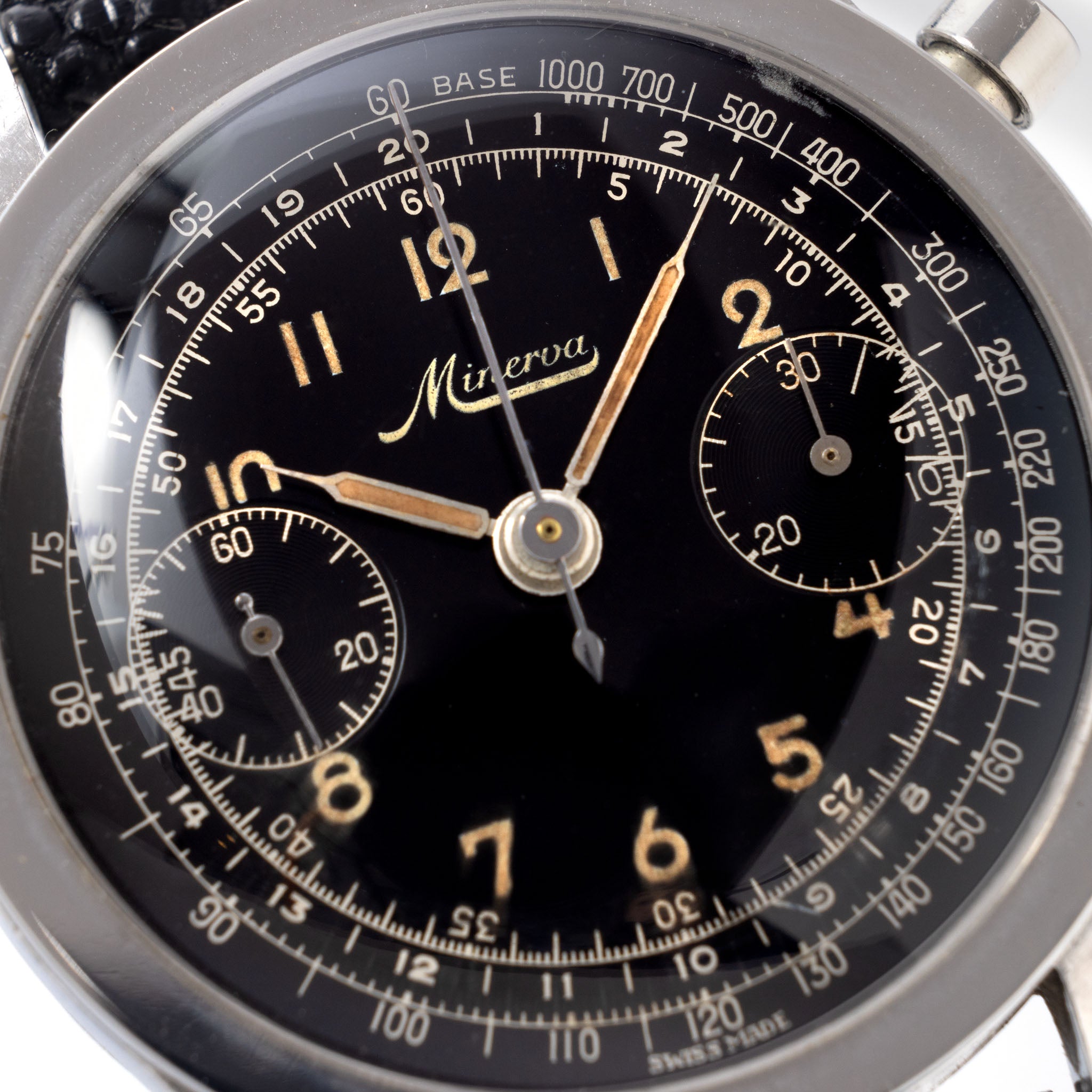 Minerva Oversized Chronograph Black Dial Valjoux 22