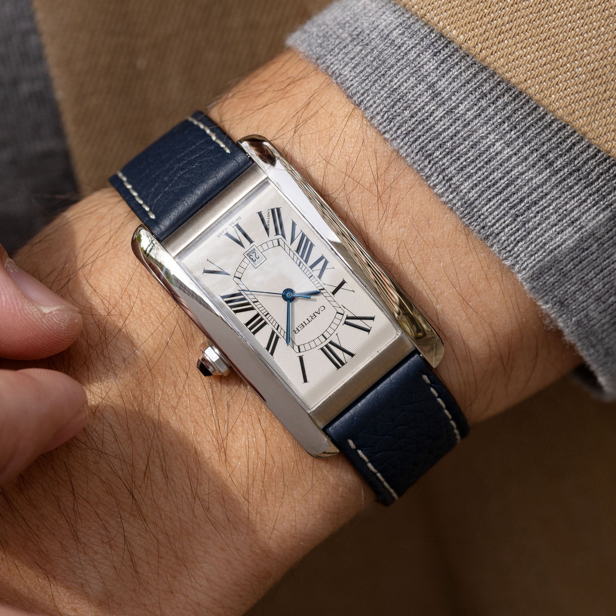 Cartier Tank Américaine in 18k White Gold Ref. 1741 White Guilloché Dial