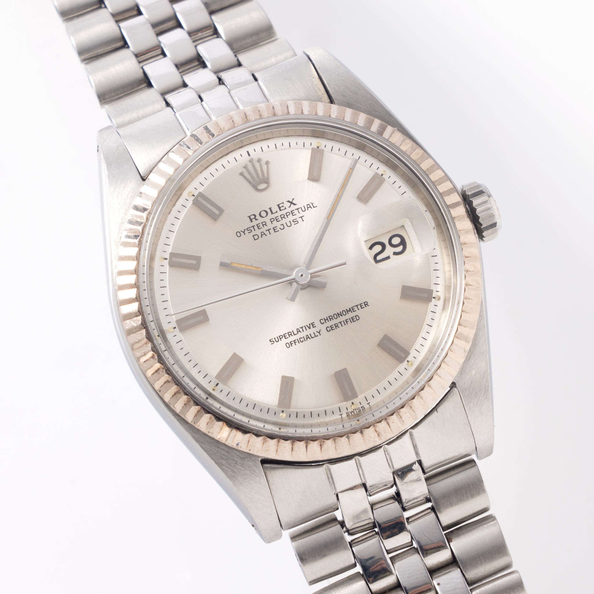 Rolex Datejust rare Singer "block markers silver dial " with box and double punched papers ref 1601