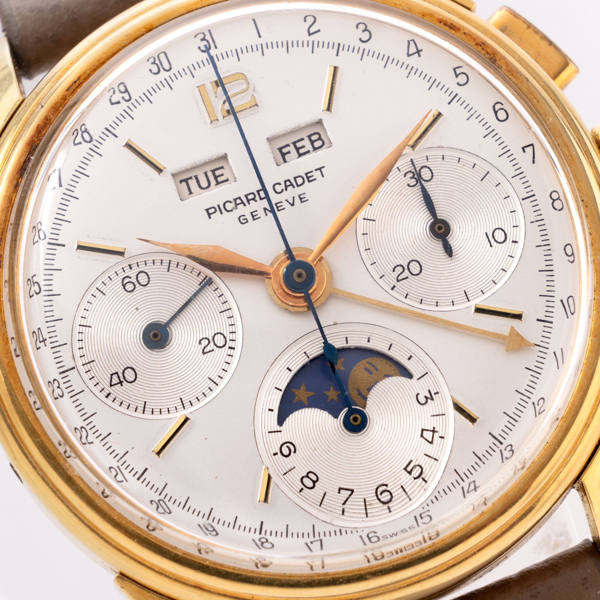 Picard Cadet Triple Date Moonphase 18k Yellow Gold Valjoux 88