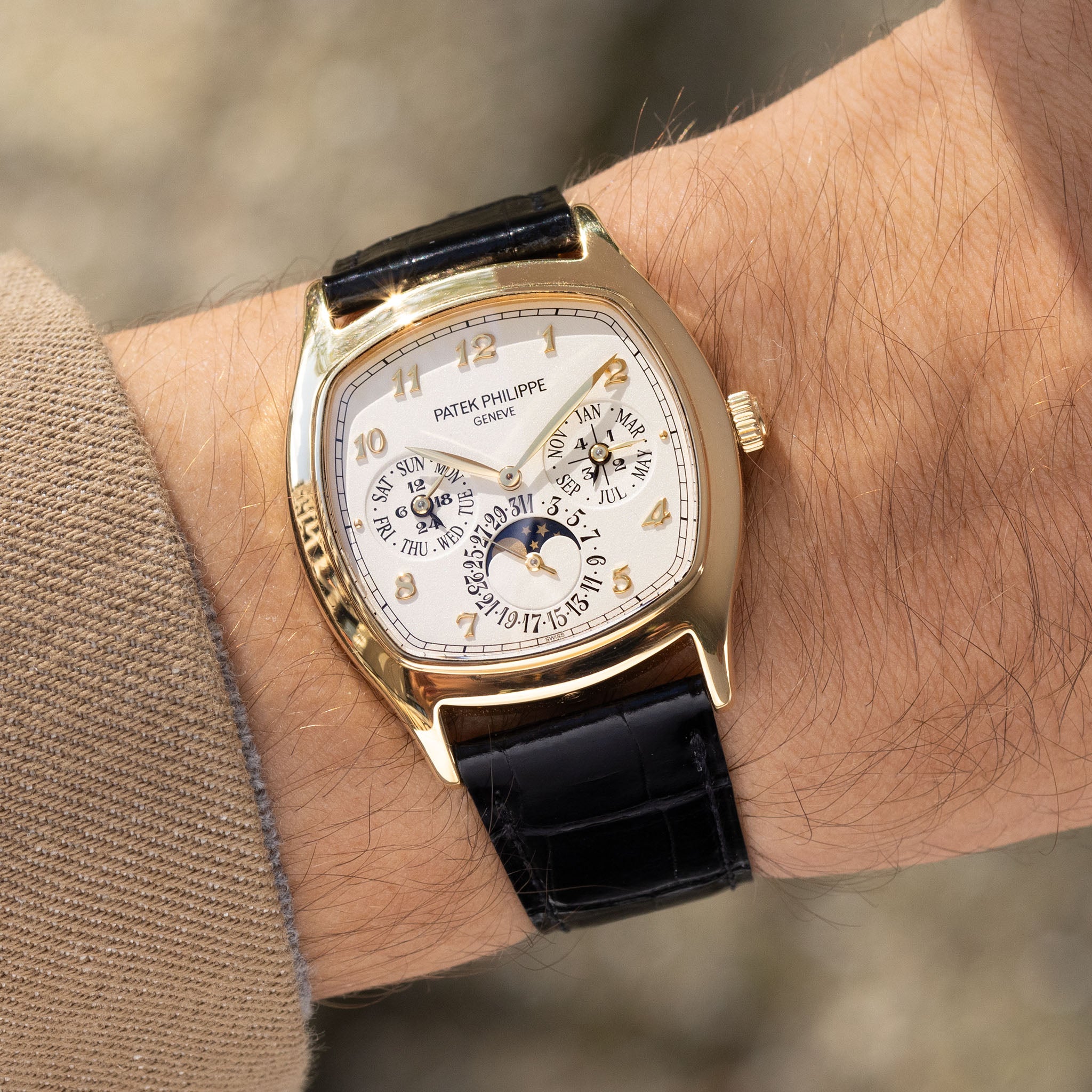 Patek Philippe Cushion Shaped Perpetual Calendar in 18k Yellow Gold Ref. 5940J with Original Certificate of Origin